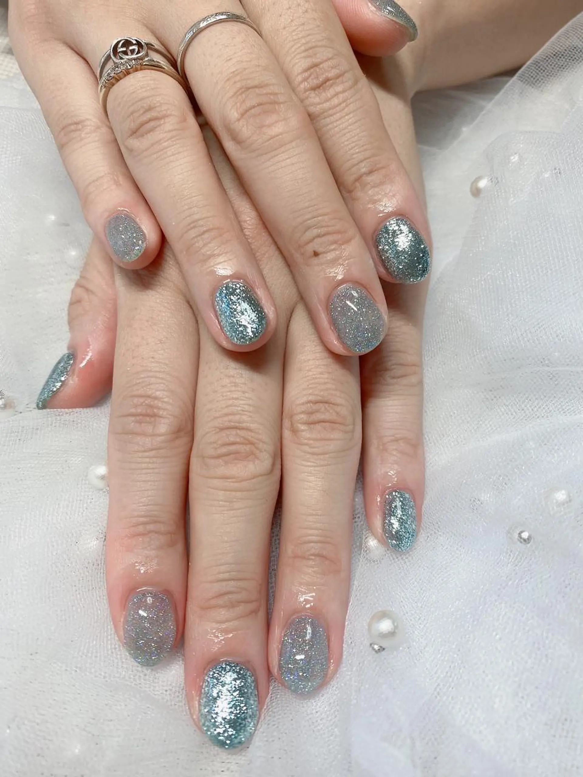 ネイル フラッシュネイル グリーン ラメ(グリッター) ワンカラーネイル Jasmine nailsalon所属・ジャスミン ネイルサロンのネイルデザイン