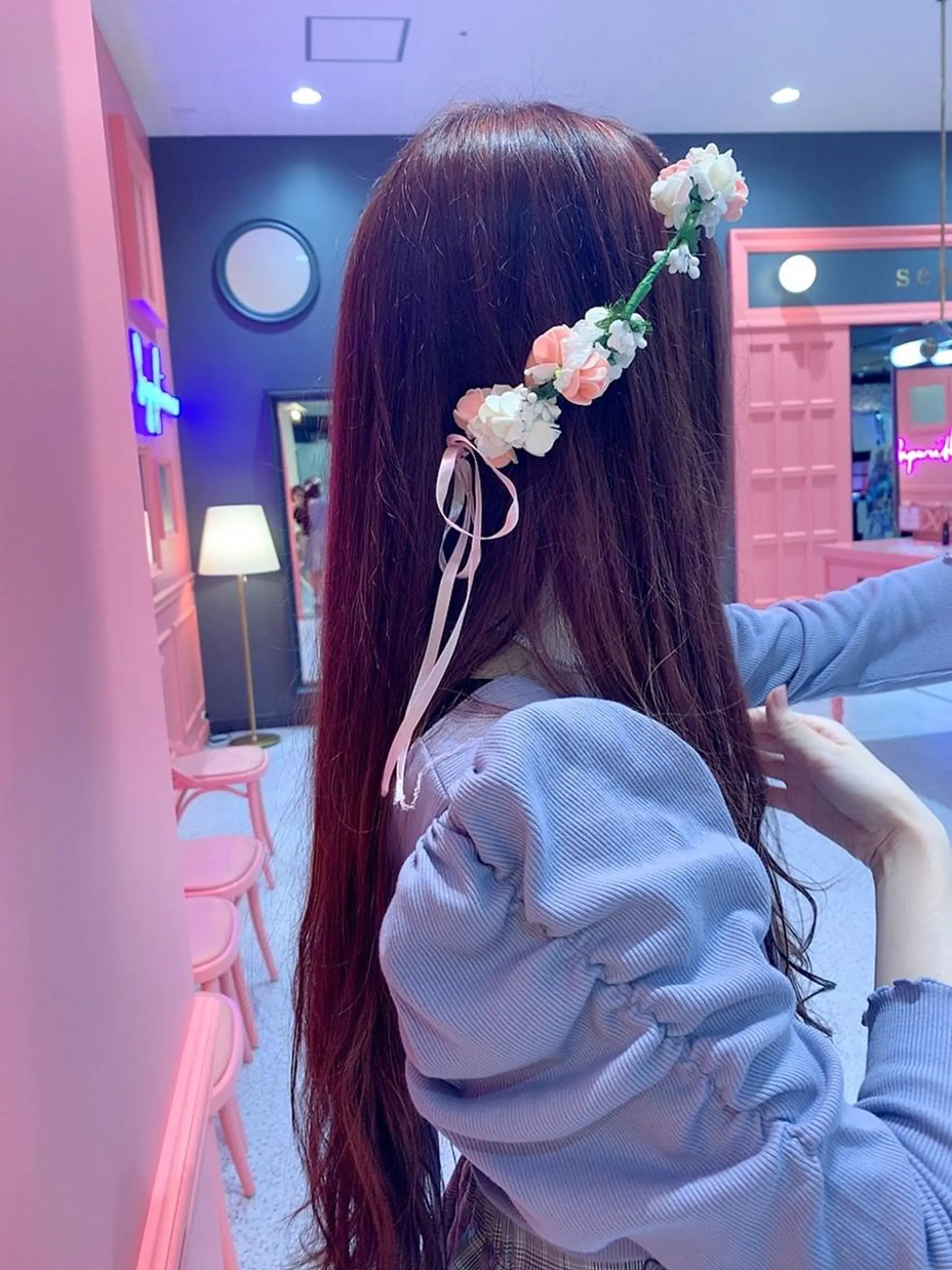 ロング カラー ラベンダーカラー レッドカラー 川井麻由🎀アイドル 量産🎀ピンクカラーのヘアスタイル