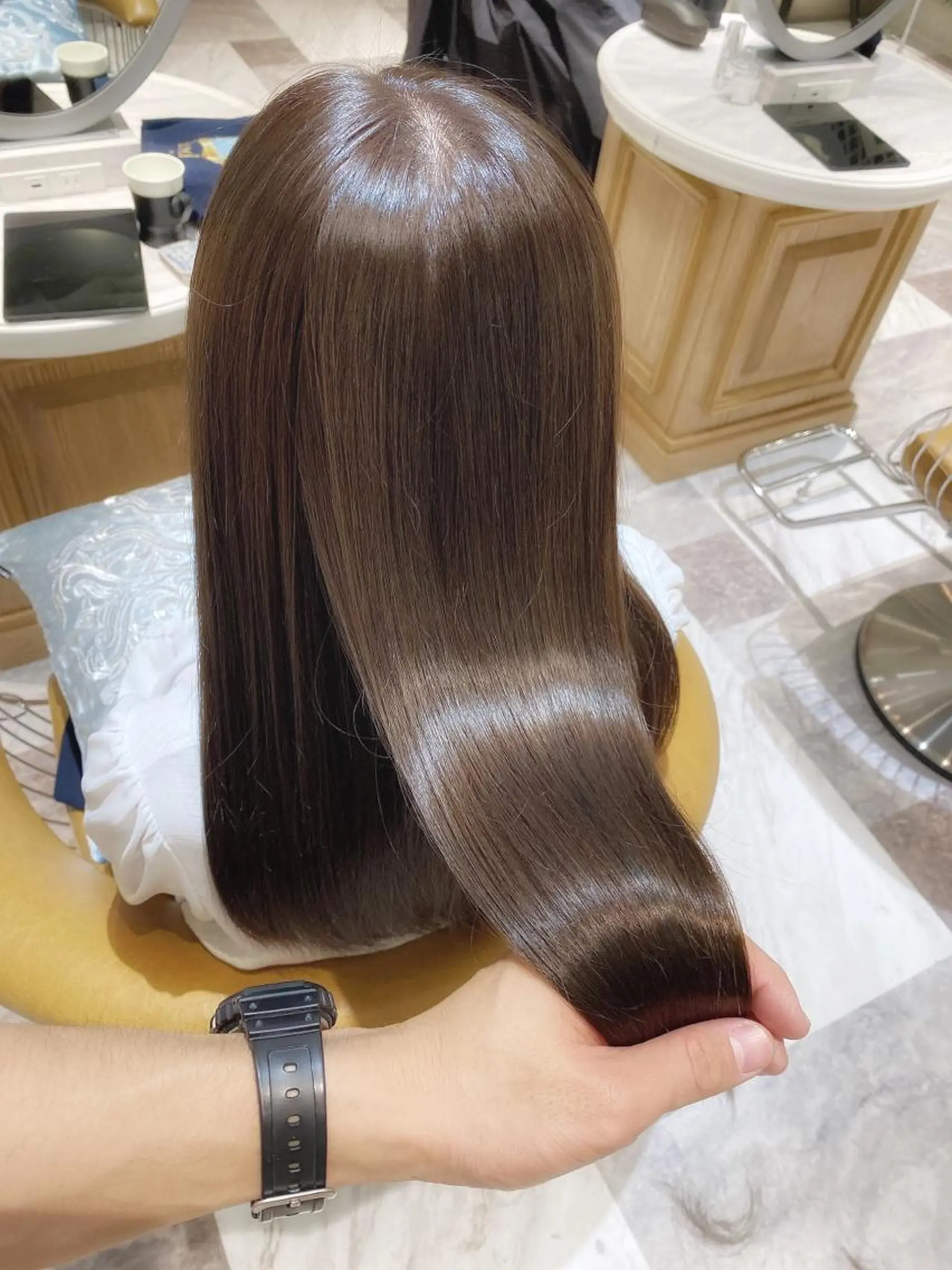 ロング カット ヘアカラー トリートメント ブリーチなしダブル カラー縮毛矯正　下野のヘアスタイル