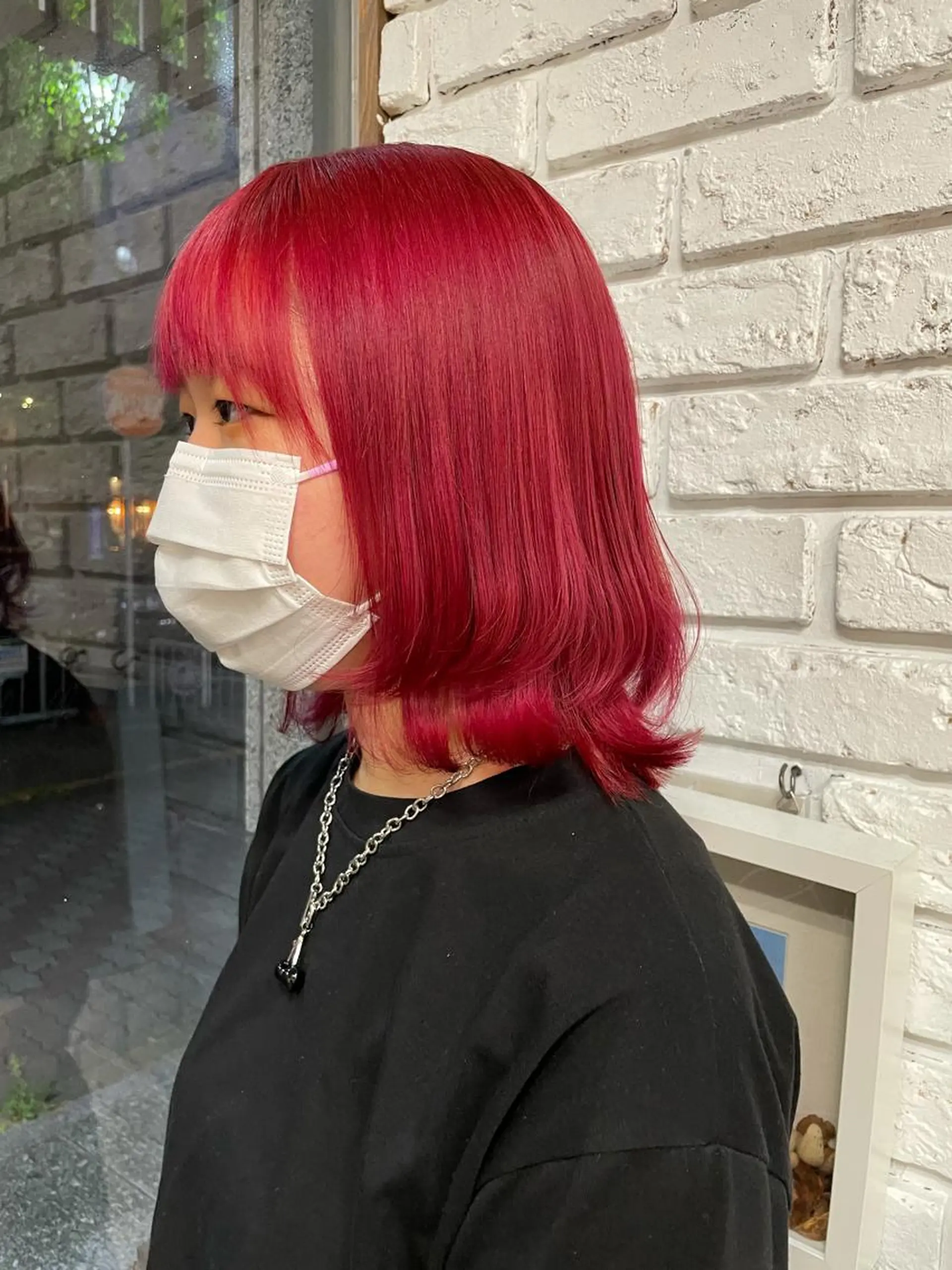 セミロング カラー ヘアアレンジ ピンクカラー レッドカラー イワタ マハ/ minim hairのヘアスタイル