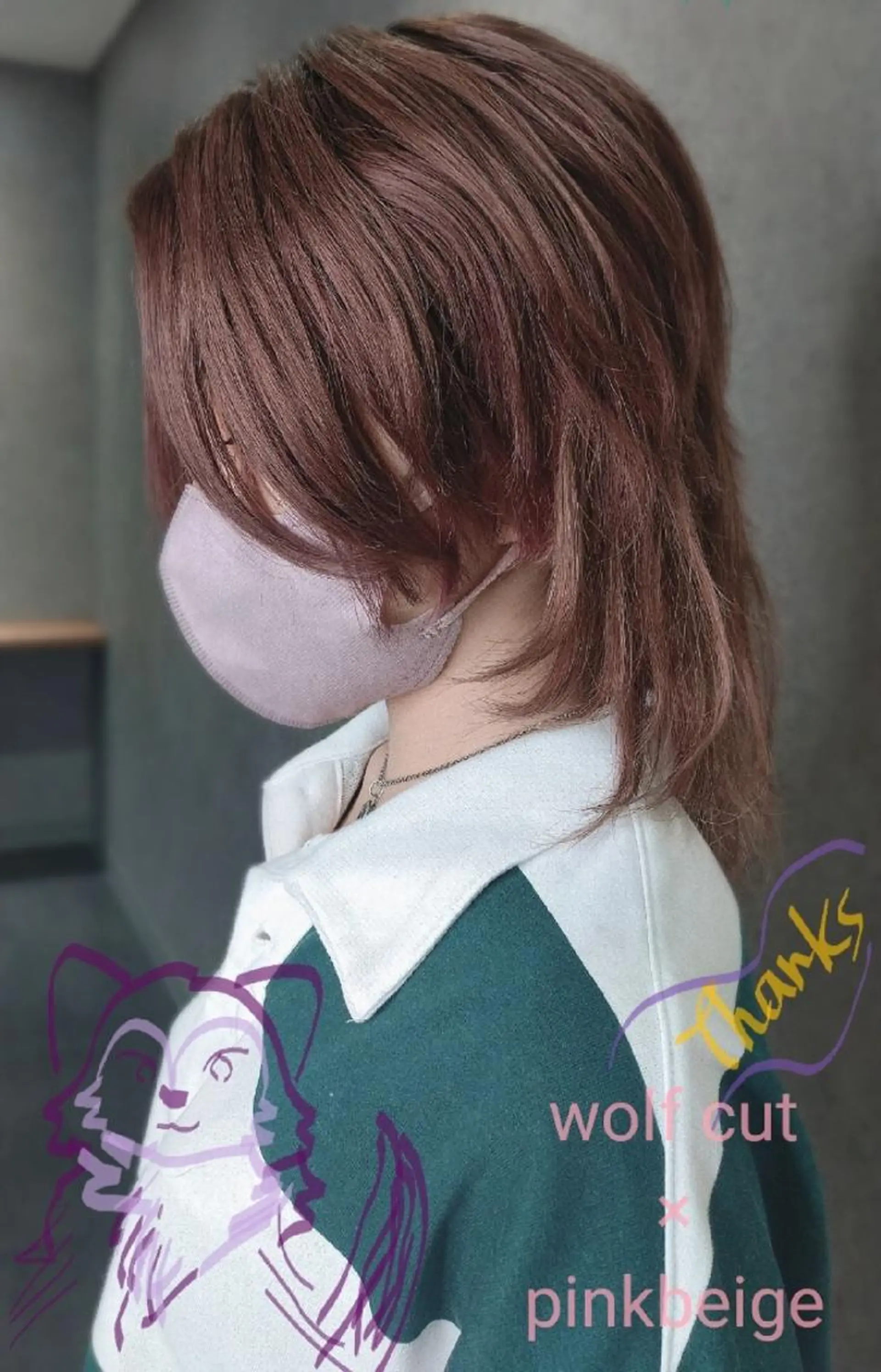 ショート ピンクブラウン エクステ ウルフカット 渡辺 ののはのヘアスタイル