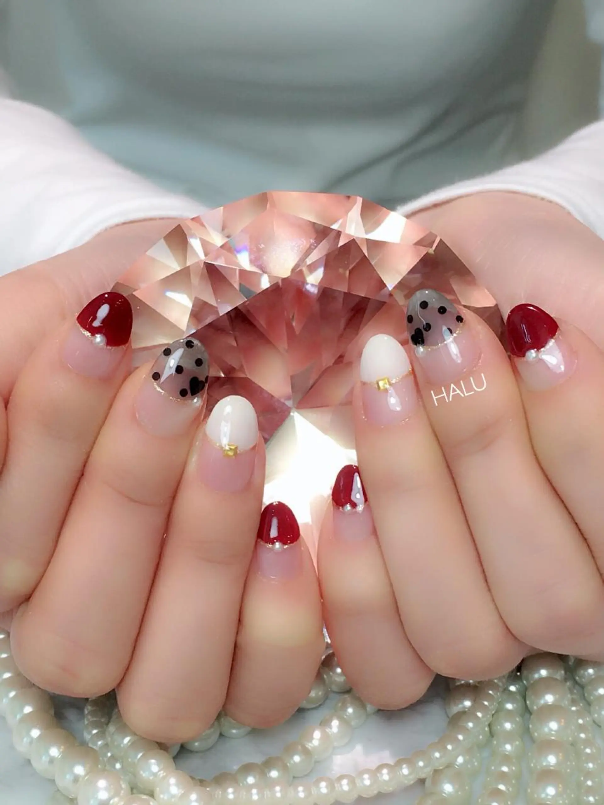 ネイル ドット フレンチネイル 持ち込み HALU ハルのネイルデザイン