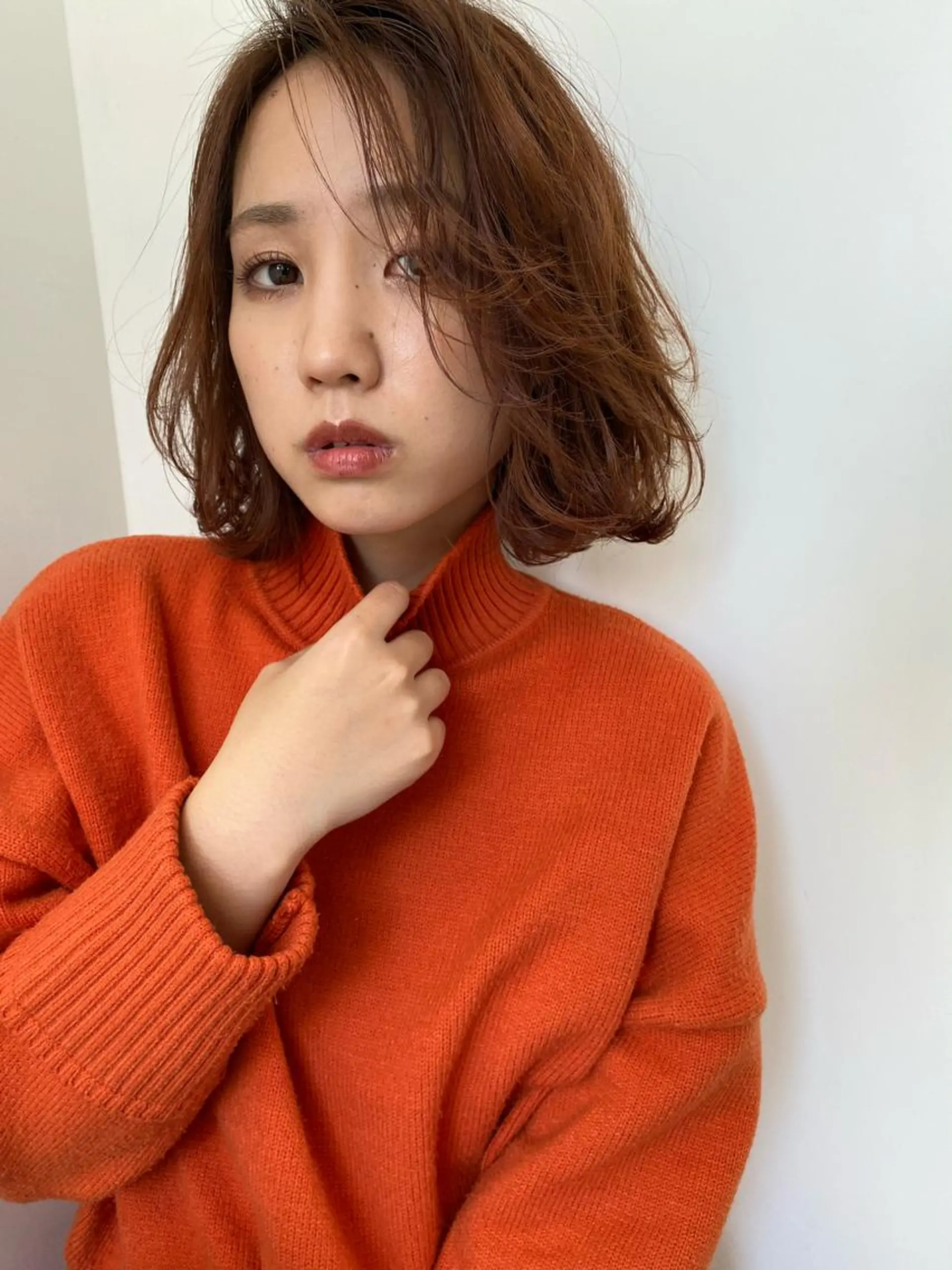 ミディアム カラー ボブ、縮毛矯正👑 心斎橋/高城涼也のヘアスタイル