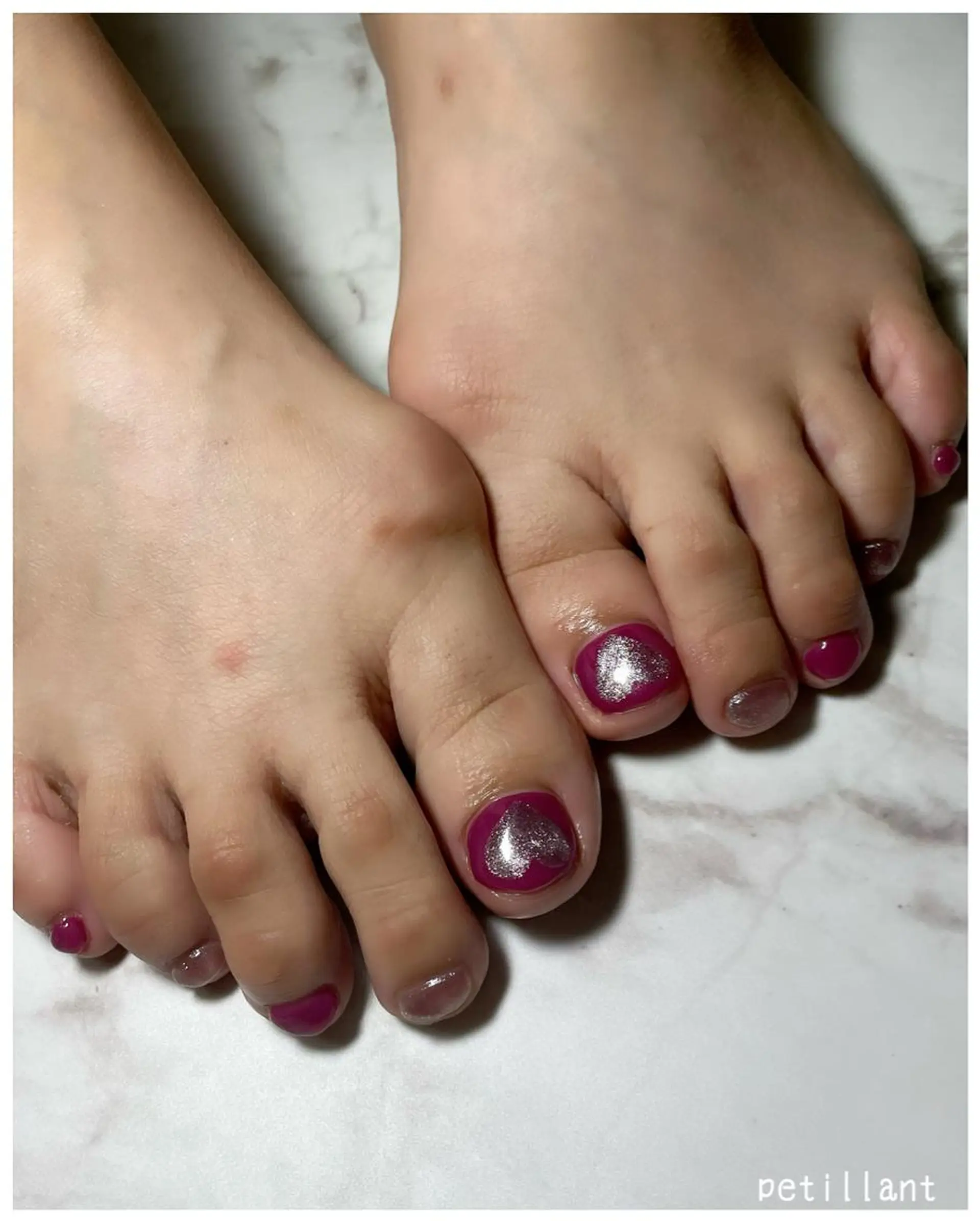 ネイル フットネイル ハート マグネットネイル ピンク petillant所属・nail salon petillantのネイルデザイン