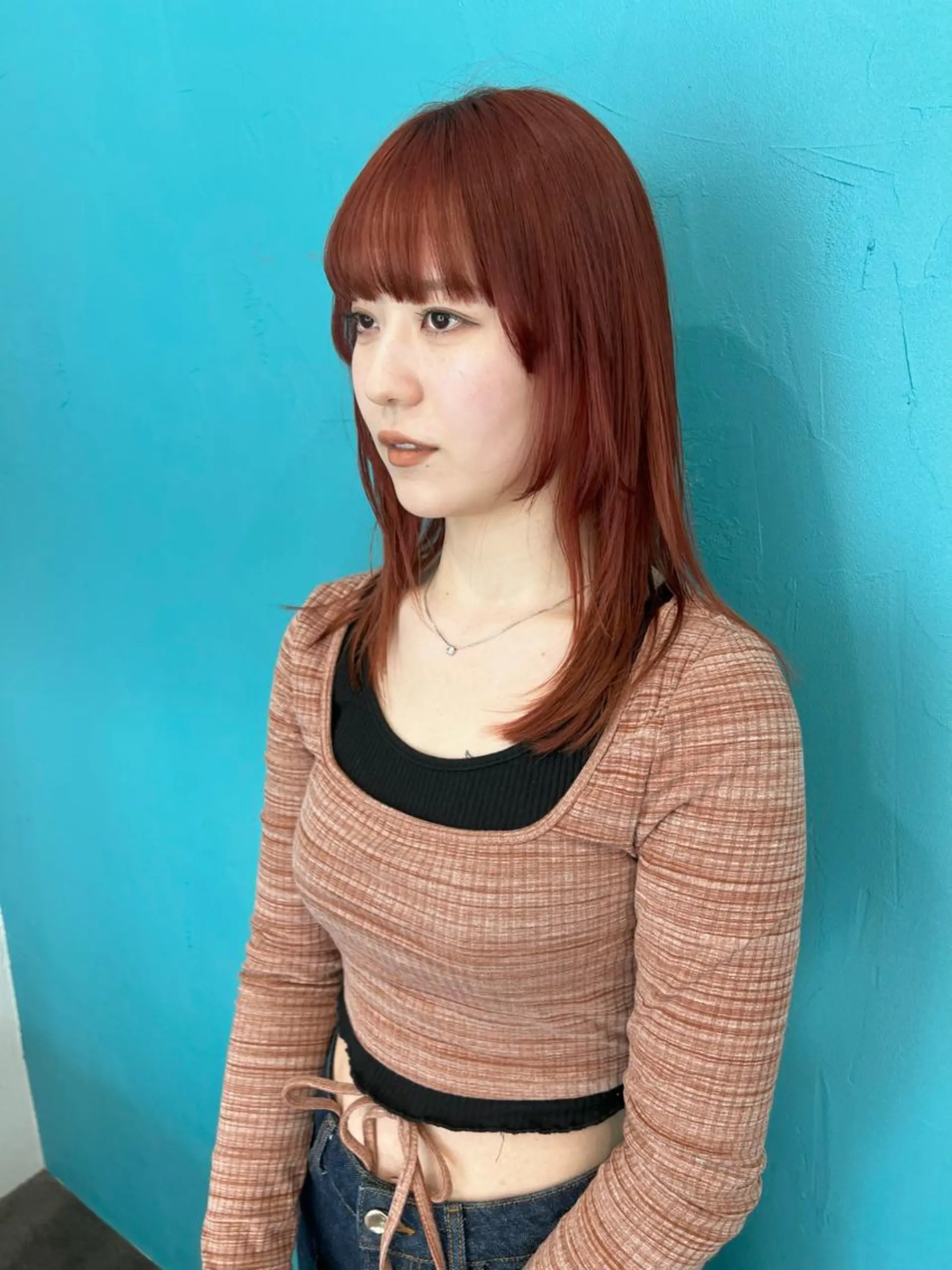 セミロング カラー ブリーチ ケアブリーチ オレンジ ヘアカラー 千葉 郁也のヘアスタイル