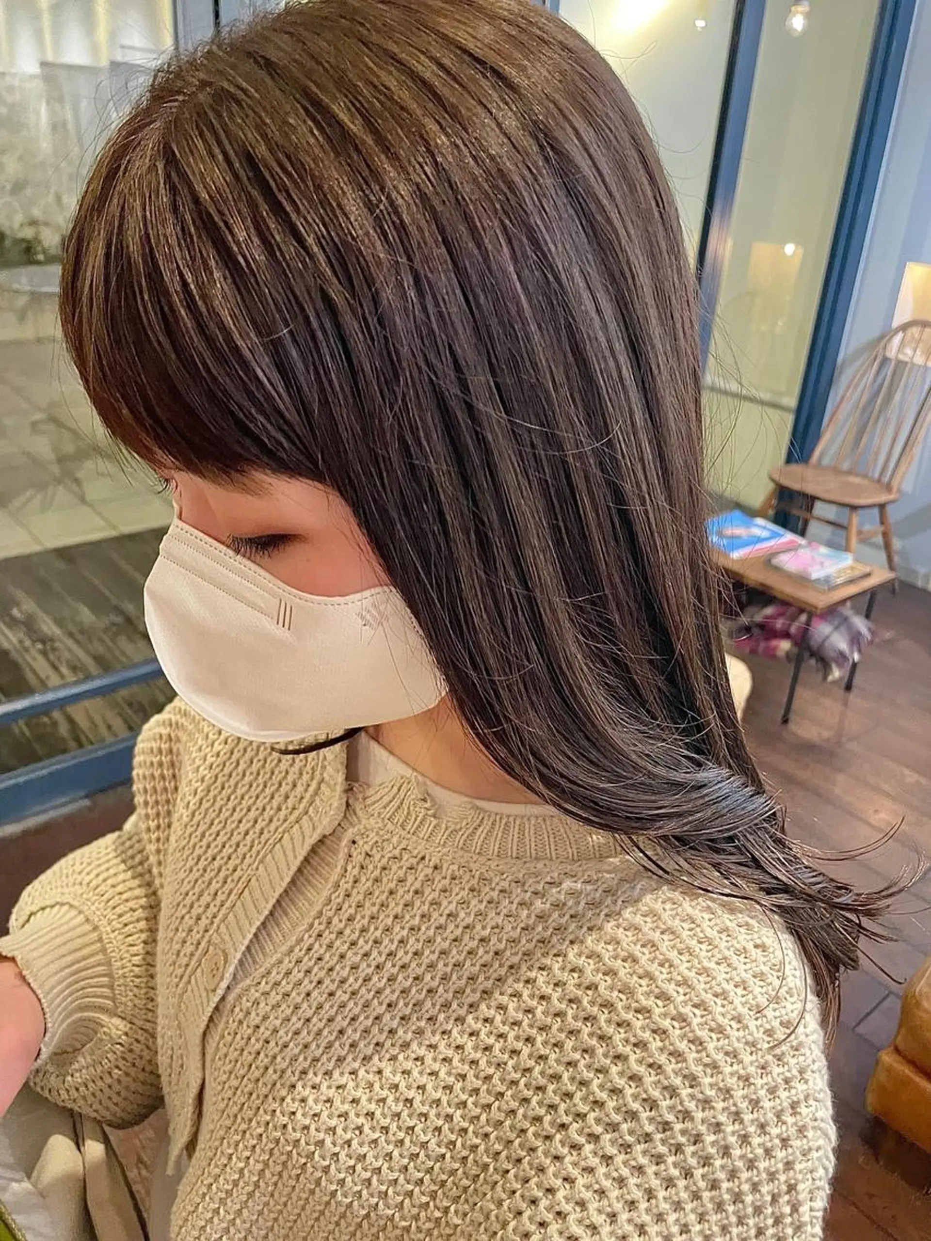 セミロング カラー ヘアアレンジ オリーブカラー オレンジ 抜け感perm🌐 ｜kazaneのヘアスタイル