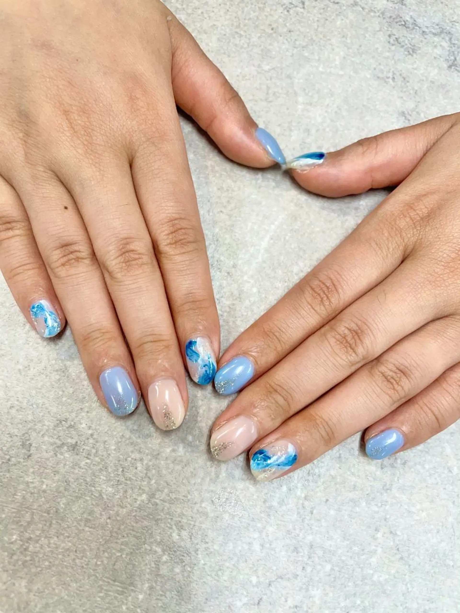 ネイル ブルー 大理石ネイル(マーブル) ハンドネイル ハンドケア FASTNAIL PLUS 新宿店のネイルデザイン