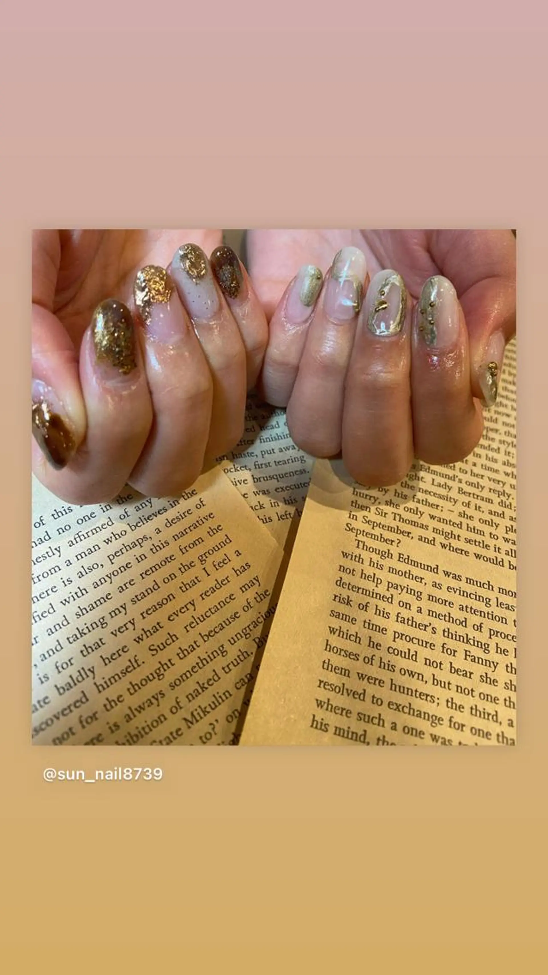 ネイル アートネイル ブラウン ゴールド 韓国ネイル ニュアンスネイル . unffのネイルデザイン