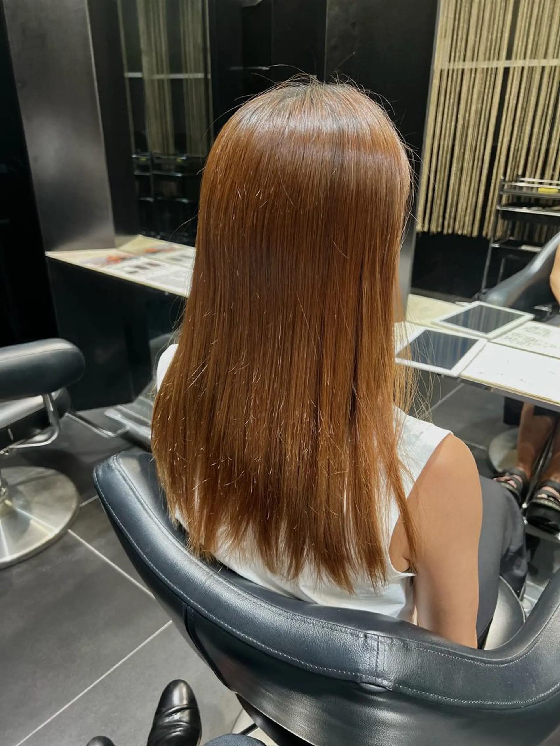 ミディアム カラー オレンジ 縮毛矯正 カット ヘアカラー トリートメント カミノア所属・1月予約解放しまし たイルミナ公認荒井のヘアスタイル