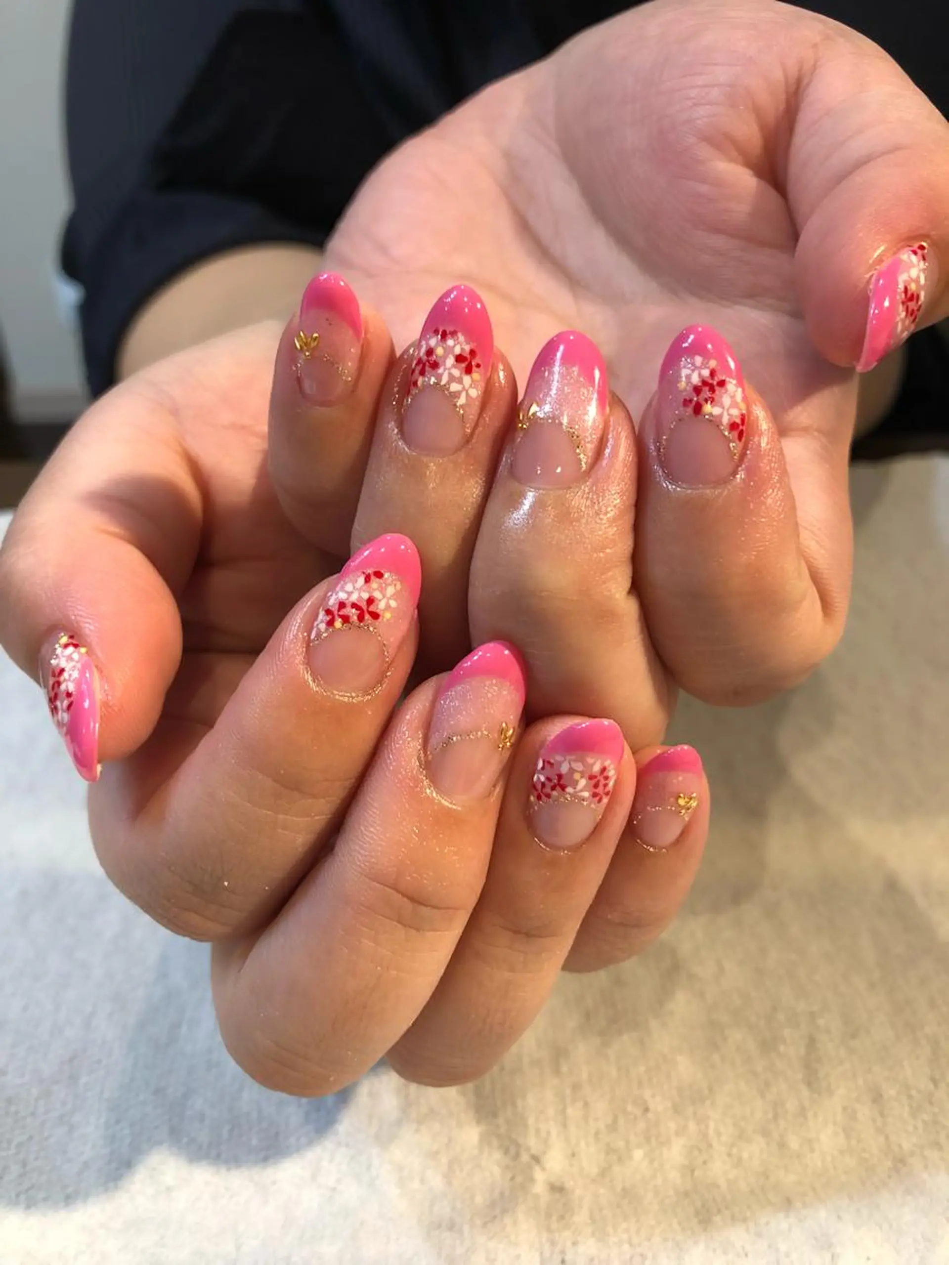 ネイル ダブルフレンチ フレンチネイル ジェルネイル ピンク 春ネイル miel nailのネイルデザイン