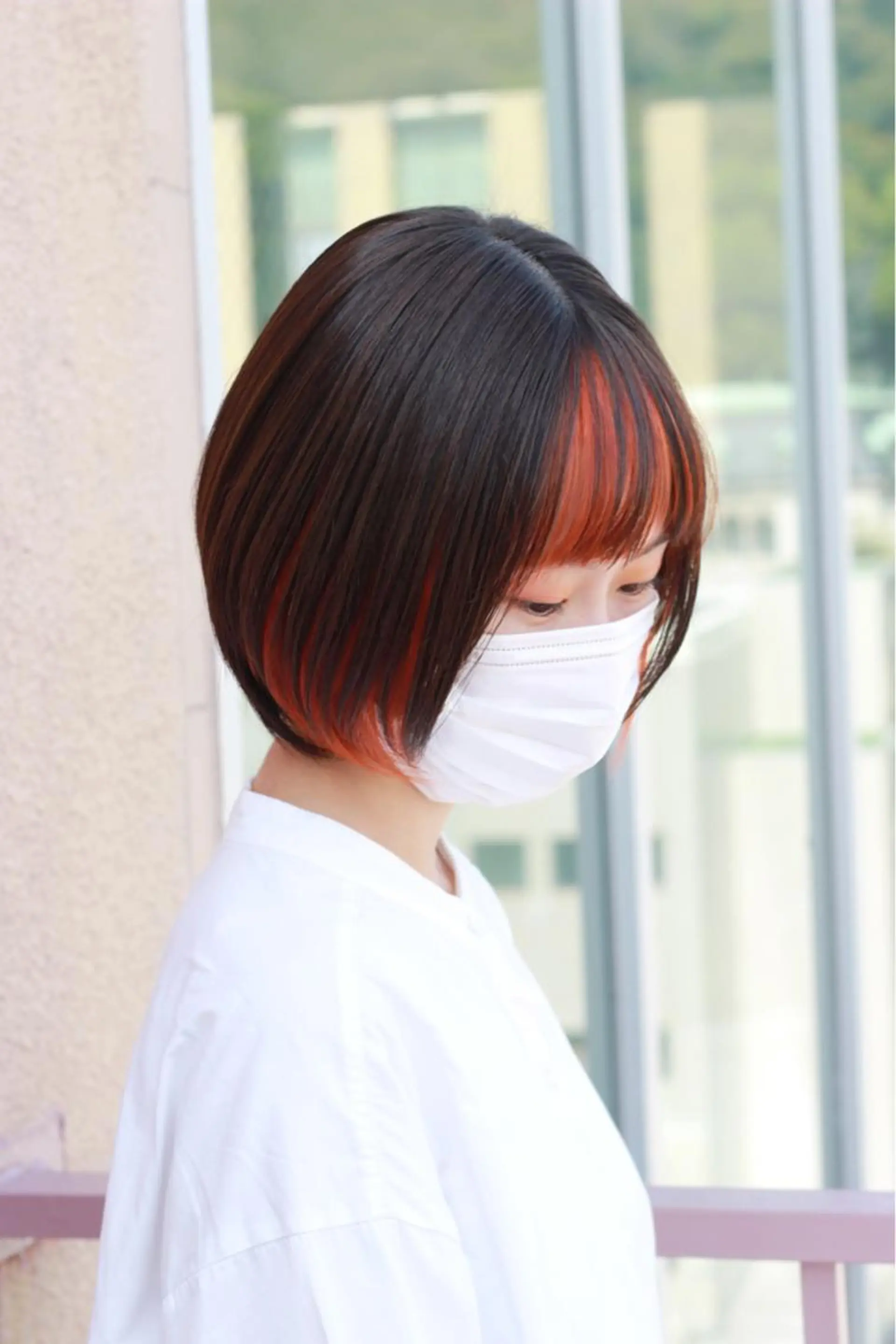 ショート カラー ミストバング  フェイスフレーミング オレンジ ヘアカラー Viage （ビアージュ）のヘアスタイル