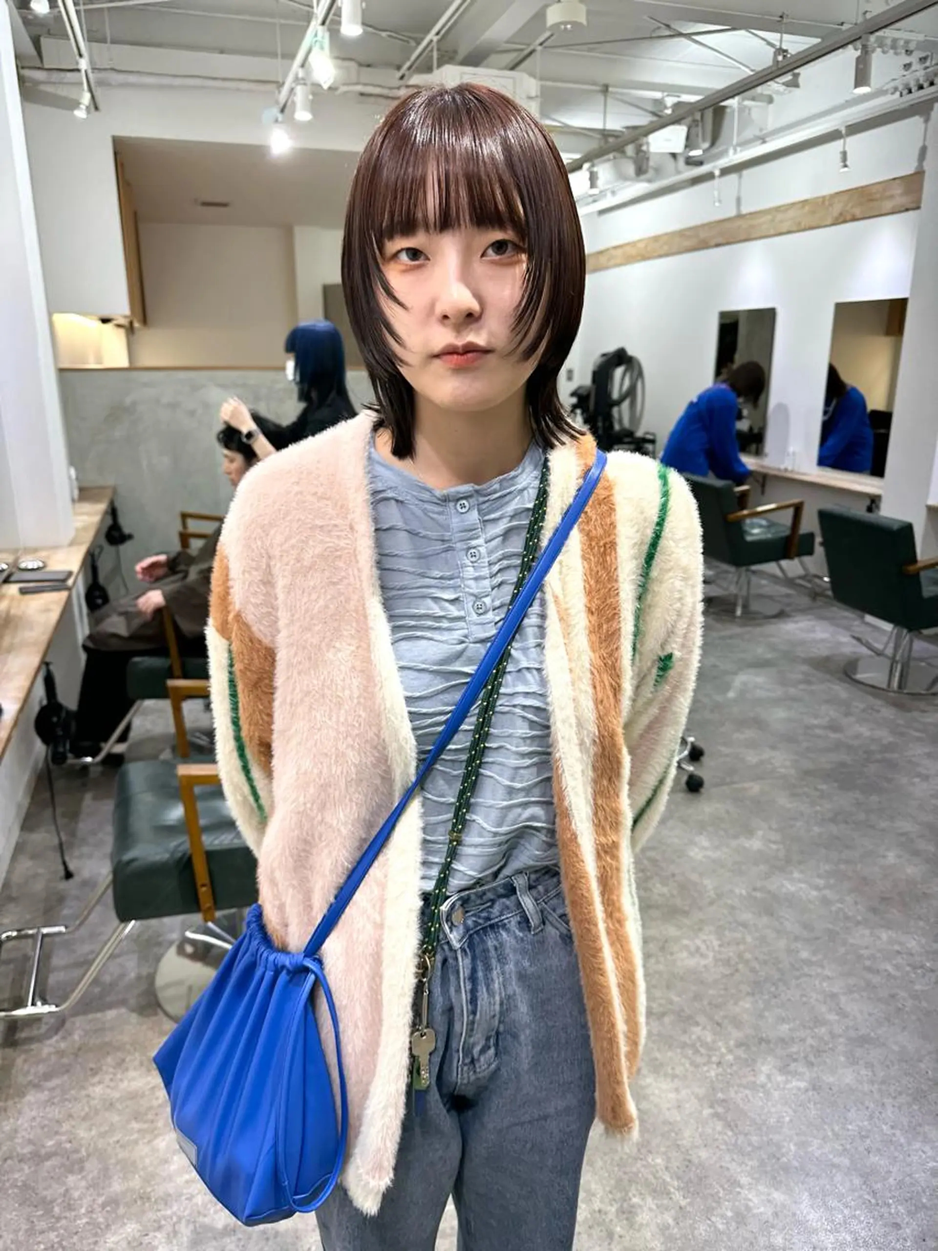 ミディアム カラー ブラウンカラー 顔まわりレイヤー レイヤーカット カット ヘアカラー トリートメント パーマ/透明感カラー /ボブ/吉田一生のヘアスタイル