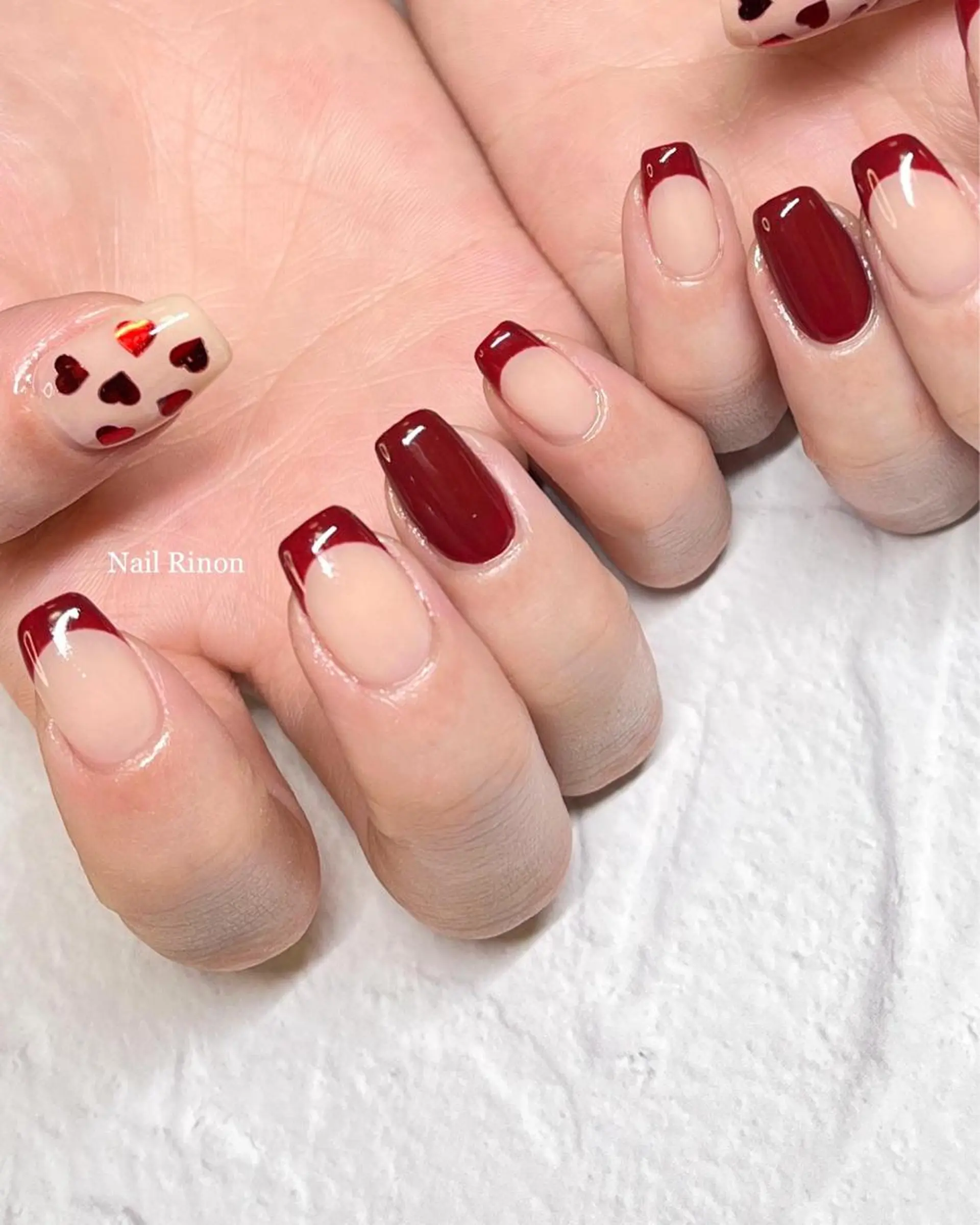 ネイル ボルドー バレンタイン ハンドネイル Nail Rinonのネイルデザイン