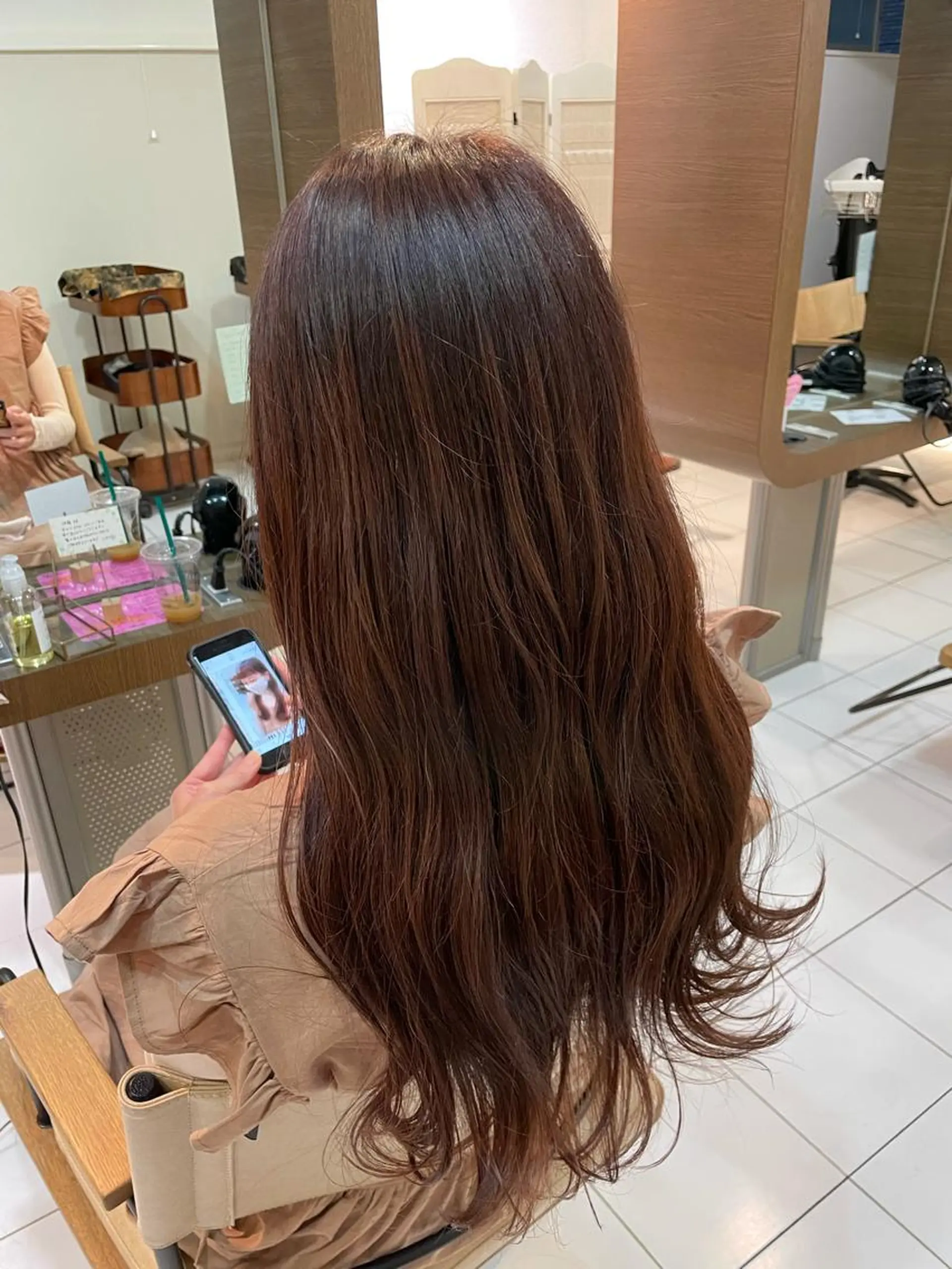 ロング カラー ブリーチ ブラウンカラー ブリーチなしカラー オレンジ オレンジブラウン 透明感カラー/ 寺田千雅子のヘアスタイル