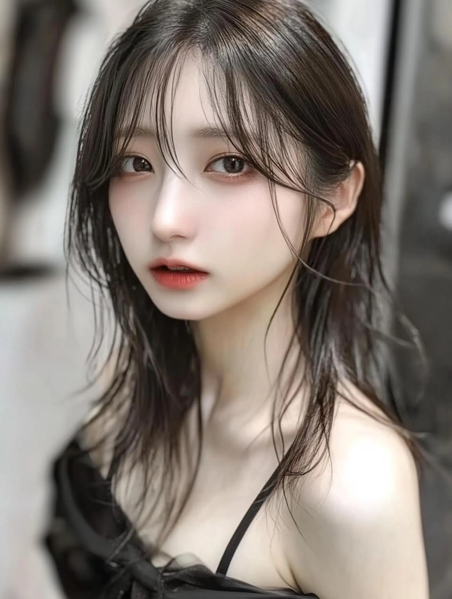 セミロング カラー 赤みなしオリーブ ハイトーン×レイヤーのヘアスタイル