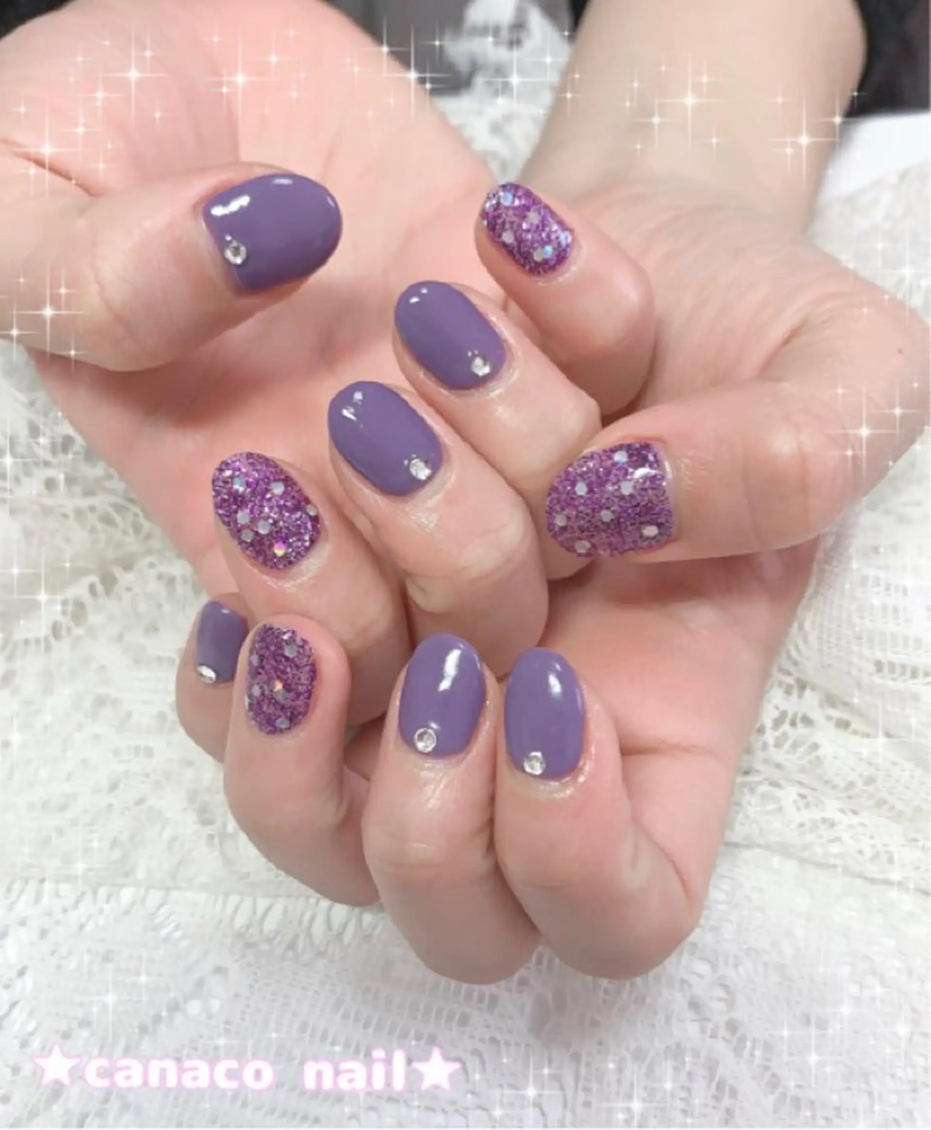 ネイル ラメ(グリッター) パープル ハンドネイル ハンドケア Felice所属・ベテランネイル cnc  nailのネイルデザイン