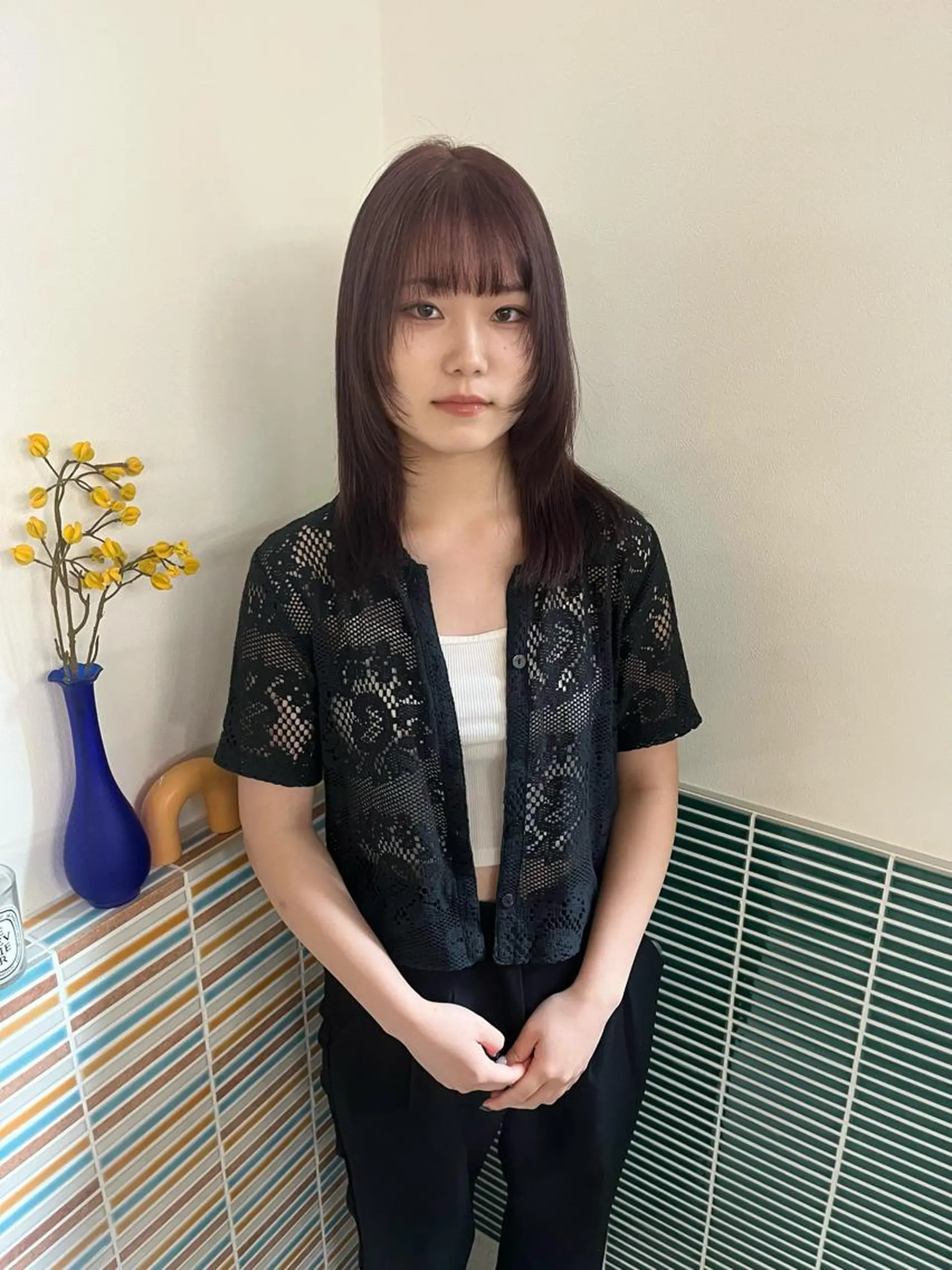 ミディアム カラー ブリーチ ラベンダーカラー レイヤーカット ヘアカラー トリートメント 🩷ハイトーン透明感 レイヤー🩷ユリカのヘアスタイル