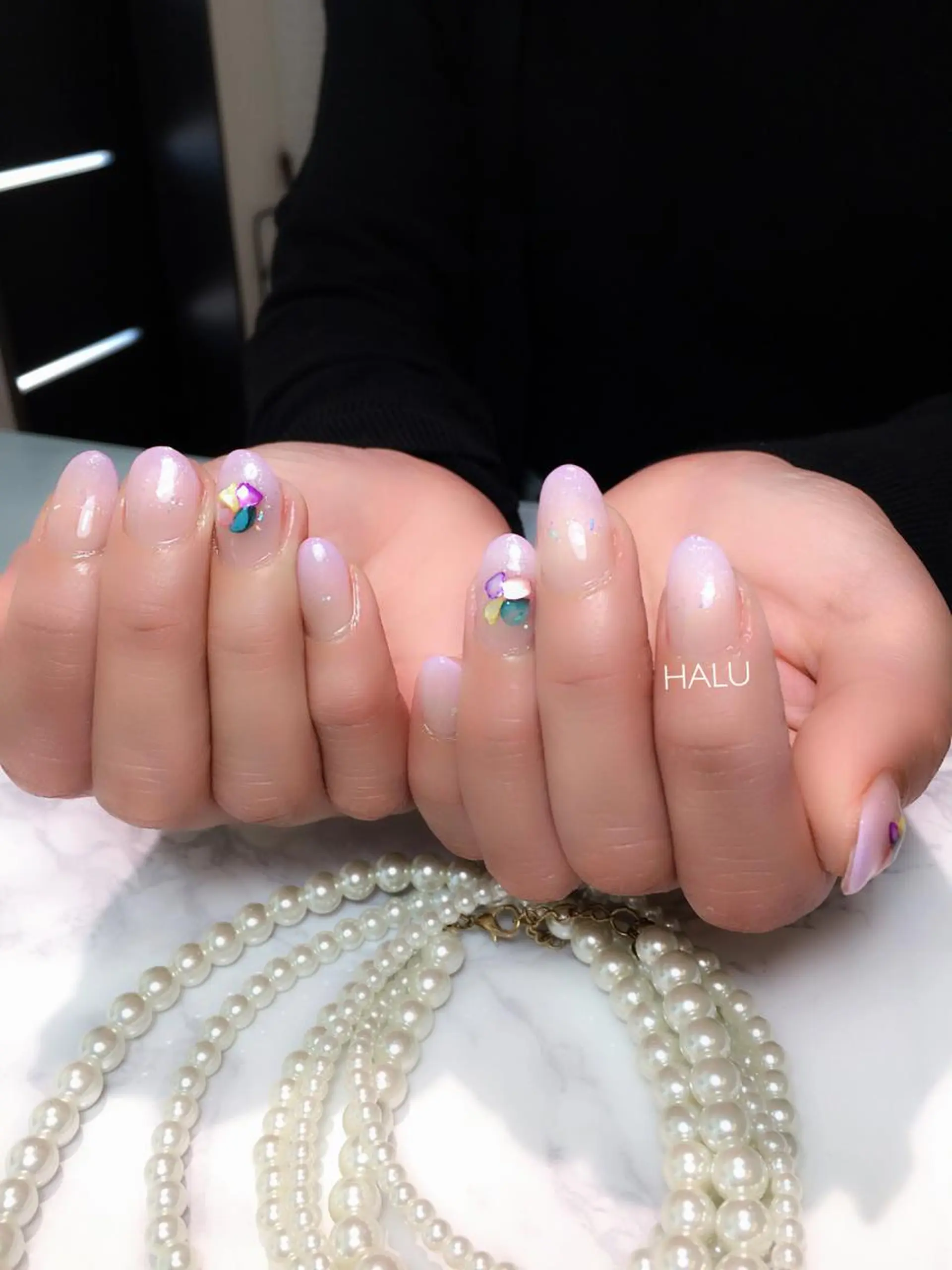 ネイル ラメ(グリッター) パステルネイル パープル ストーンネイル HALU ハルのネイルデザイン