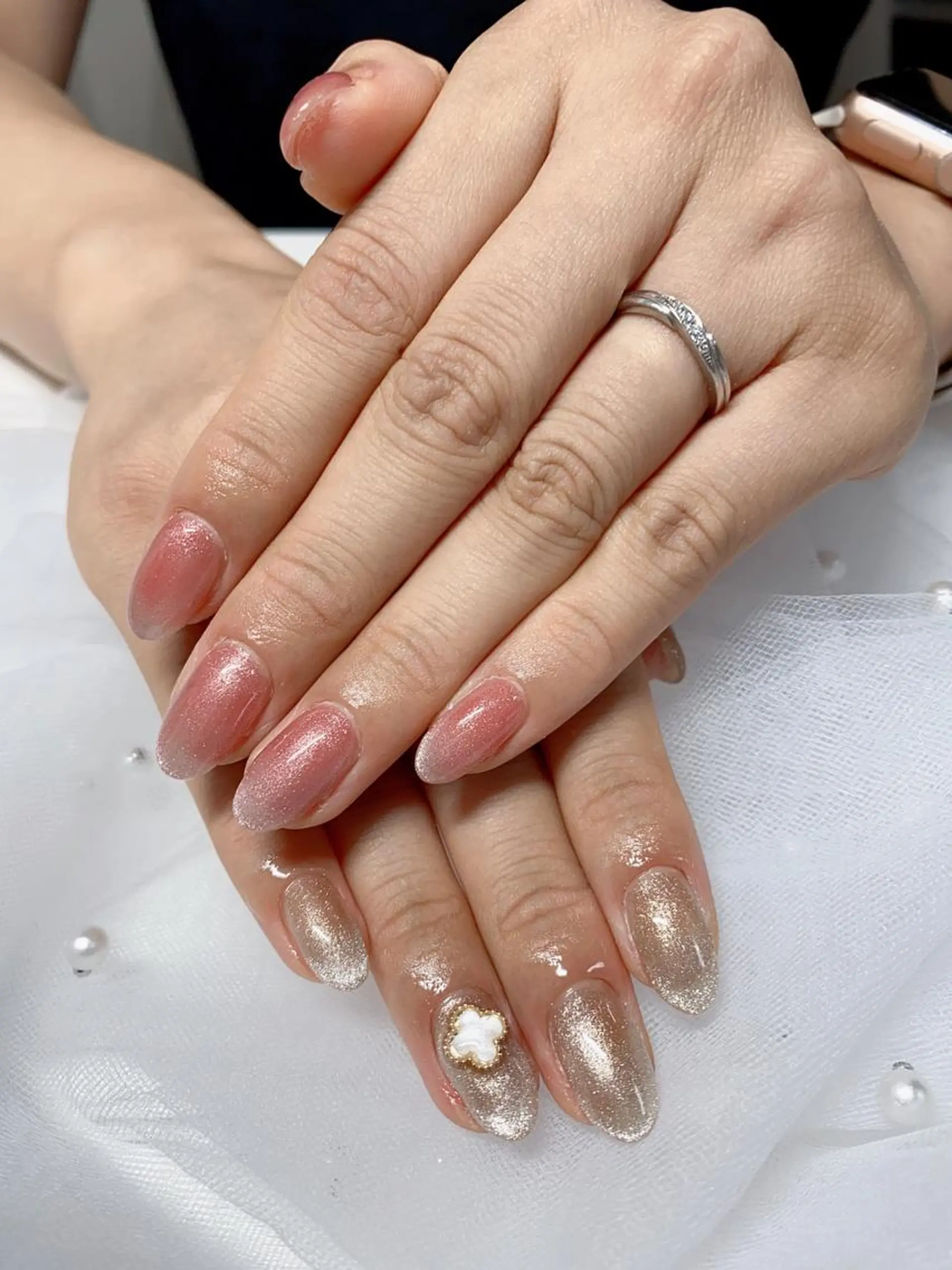 ネイル フレンチネイル マグネットネイル マグネットフレンチ Jasmine nailsalon所属・ジャスミン ネイルサロンのネイルデザイン