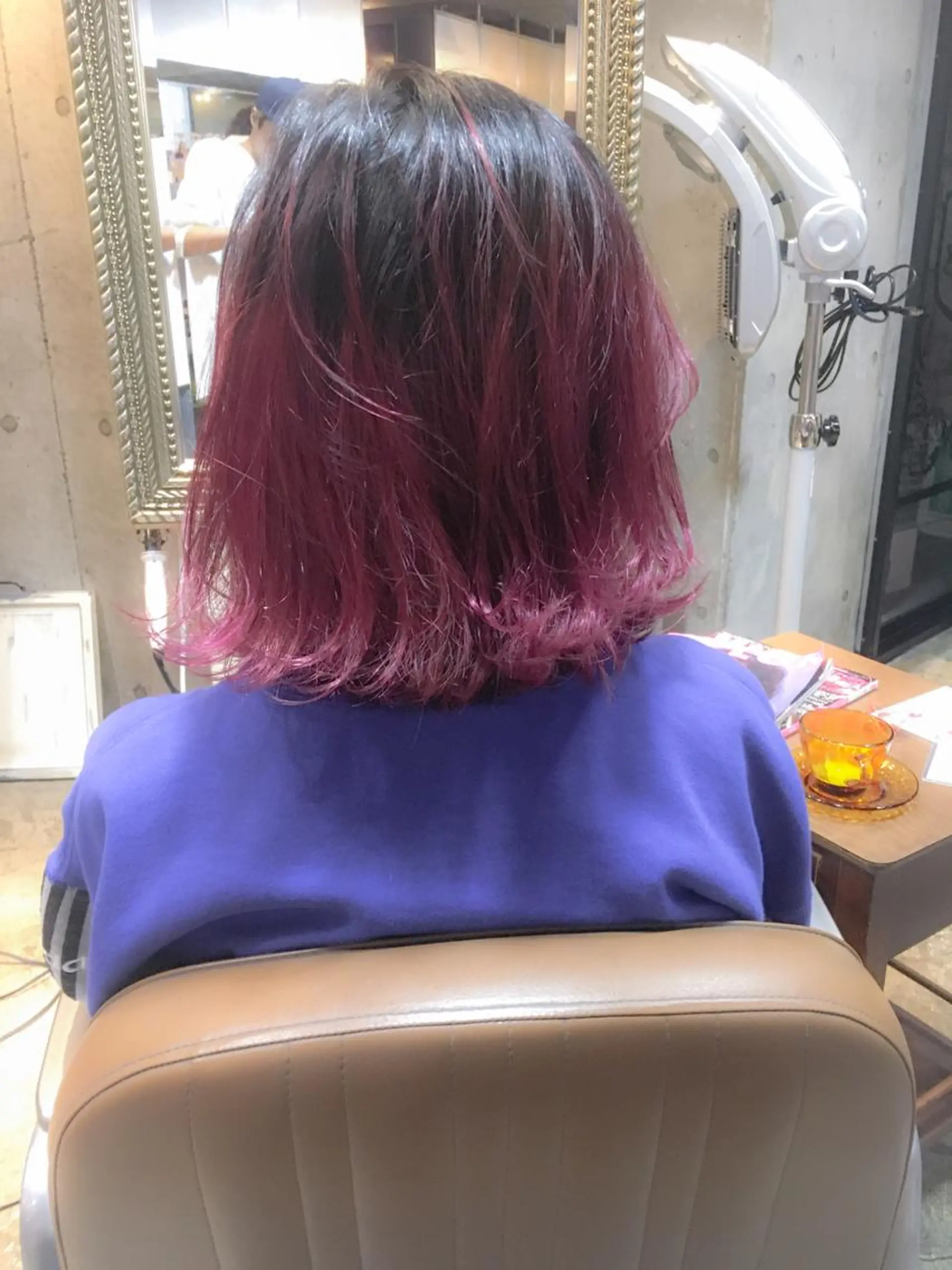 ミディアム カラー グラデーションカラー ピンクカラー バイオレットカラー 北條 優輝のヘアスタイル