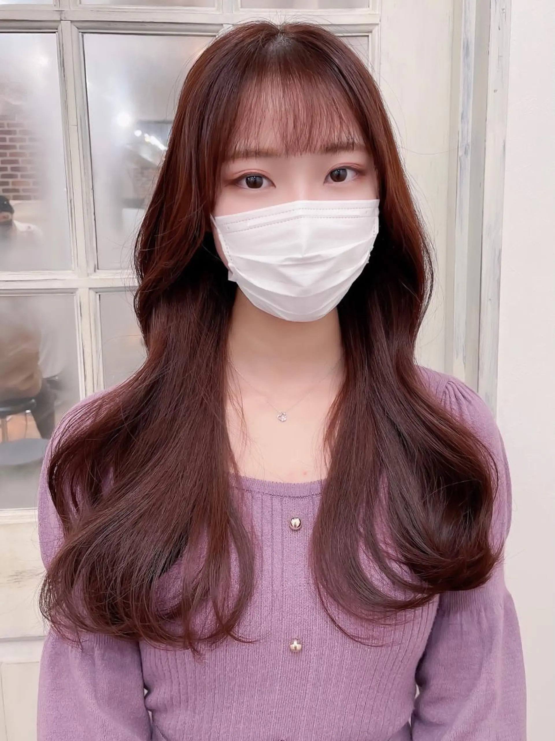 ロング ピンクブラウン ピンクラベンダー くびれヘア ヨシンモリ 韓国風ヘア カット ヘアカラー トリートメント allure所属・表参道Allure 大塚ちはなのヘアスタイル