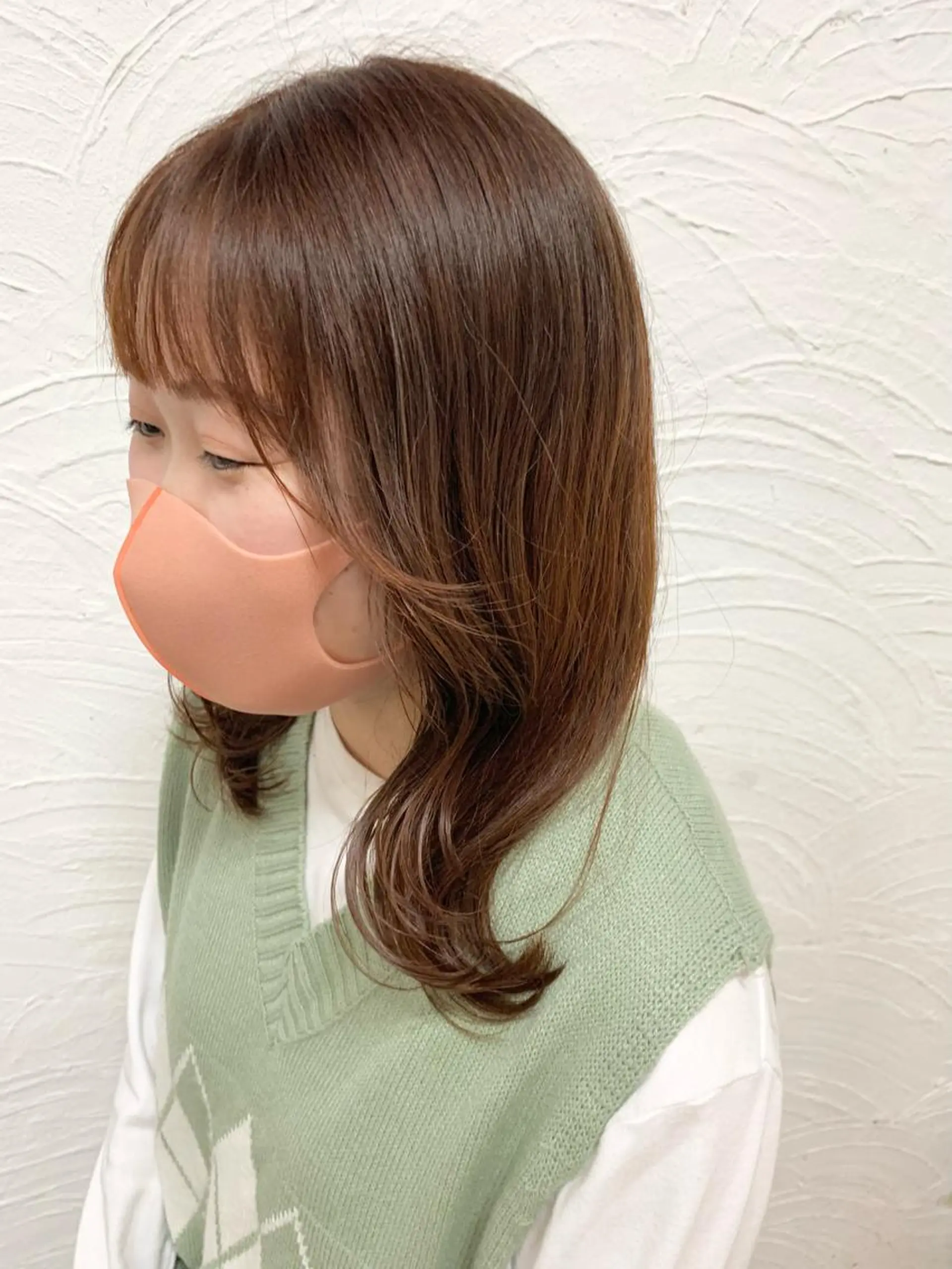 セミロング カラー ヘアアレンジ ブラウンカラー オレンジ オレンジブラウン 菅野 愛のヘアスタイル