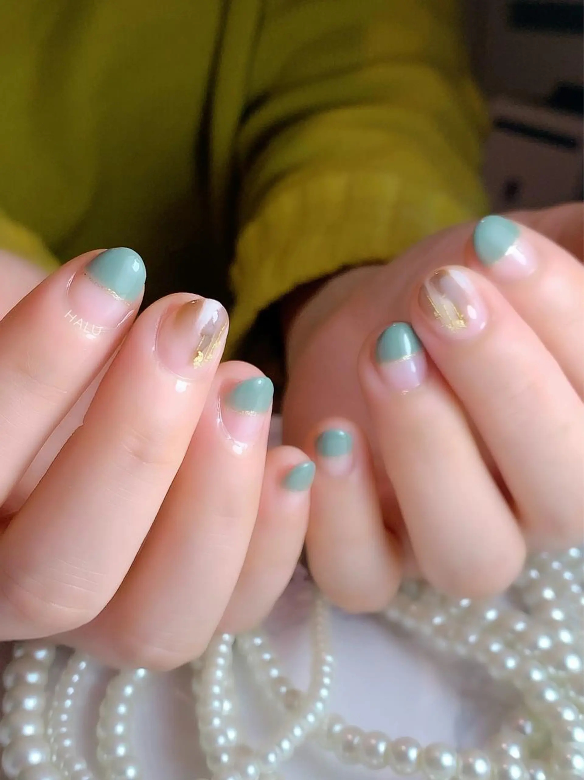 ネイル フレンチネイル グリーン 春ネイル HALU ハルのネイルデザイン