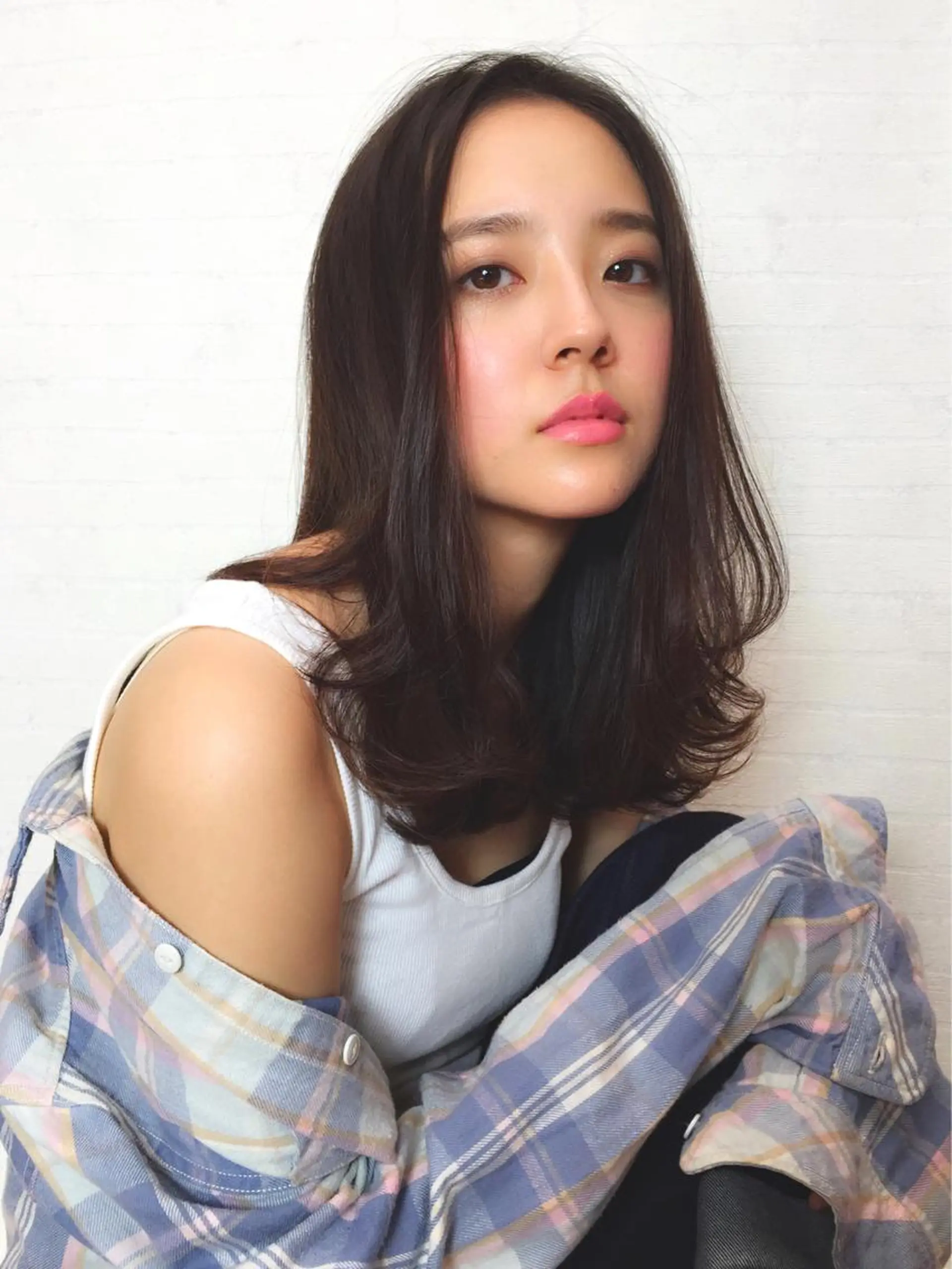 ミディアム セミロング カラー パーマ やまだ まいのヘアスタイル