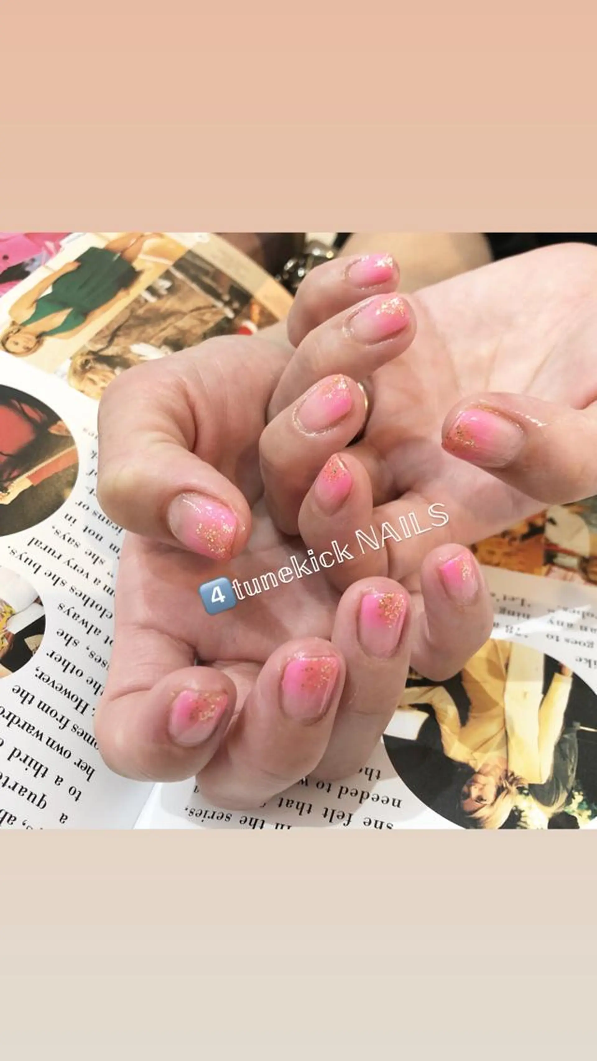 ネイル ゴールド グラデーション ラメ(グリッター) ピンク 4tunekick NAILS(フォーチュンキックネイルズ)所属・光森 淳子のネイルデザイン