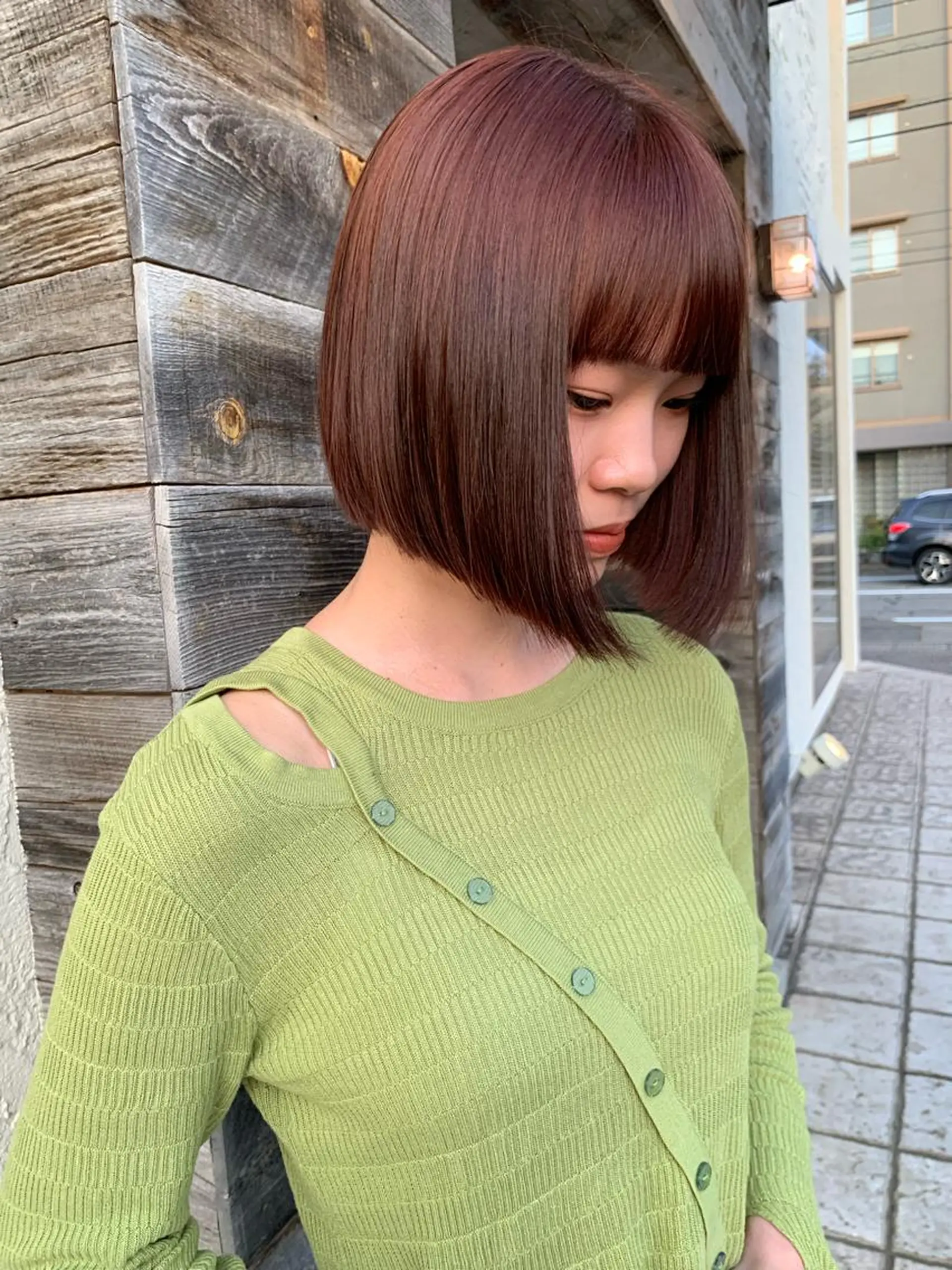 ショート カラー ピンクカラー longtemps所属・カワサキ マホのヘアスタイル