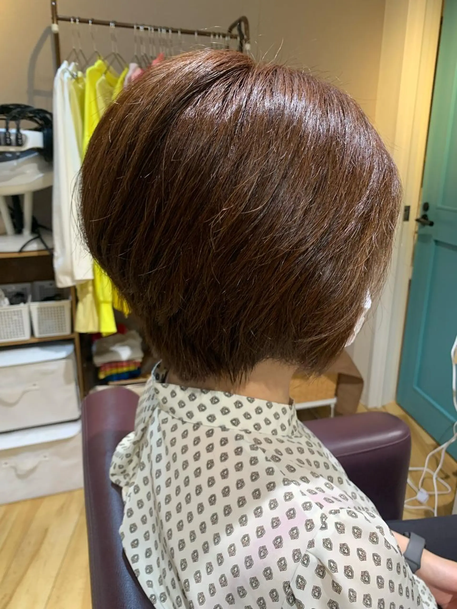 ショート カラー パーマ ヘアアレンジ メンズ キッズ ショートボブ テラコッタ ボブ ショートヘア ストレートパーマ ORGA所属・飯塚 朋代のヘアスタイル