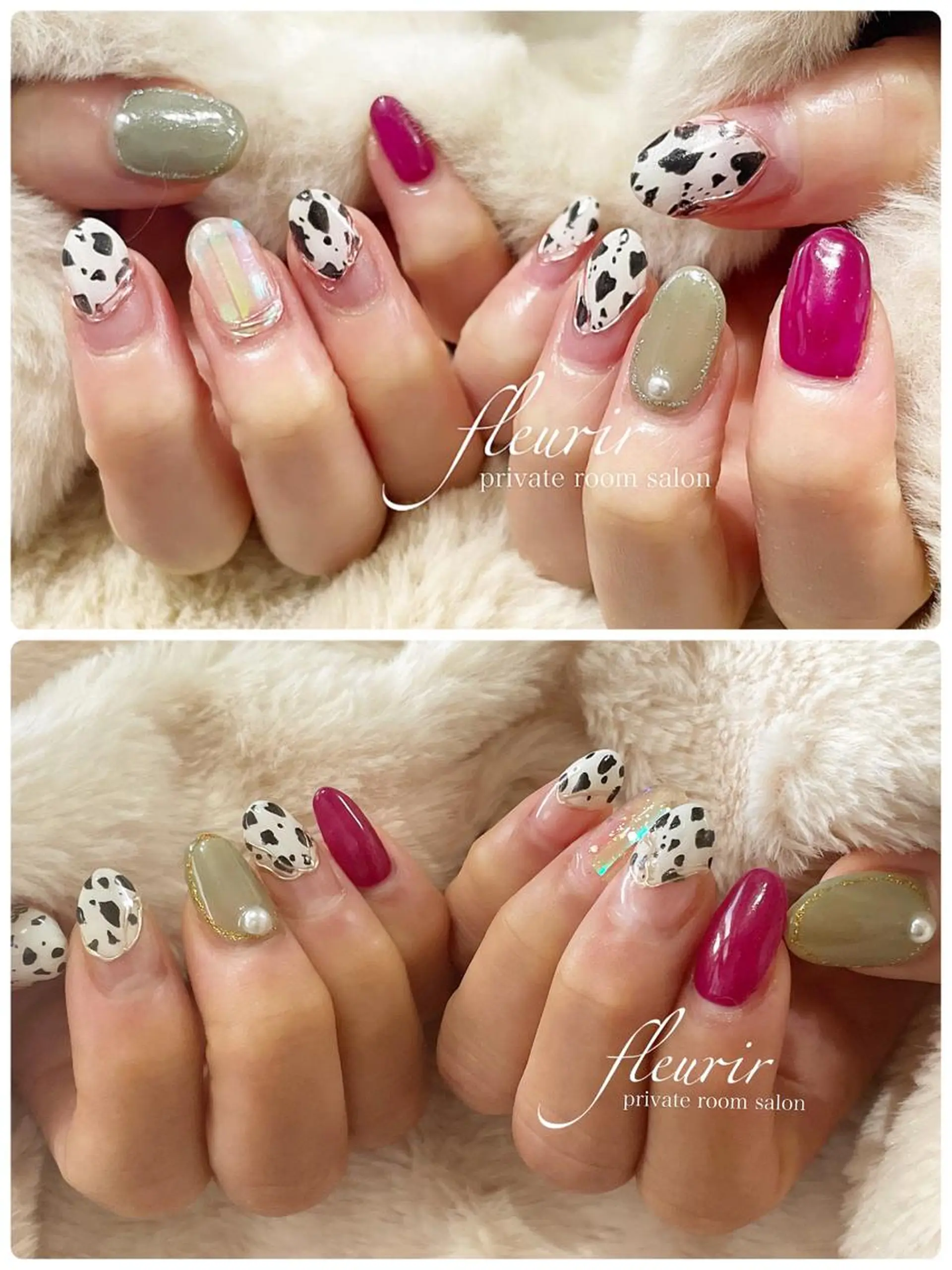 ネイル アニマル柄 アートネイル オーロラネイル ボルドー 長さ出し フルリール 【プライベートサロンのネイルデザイン