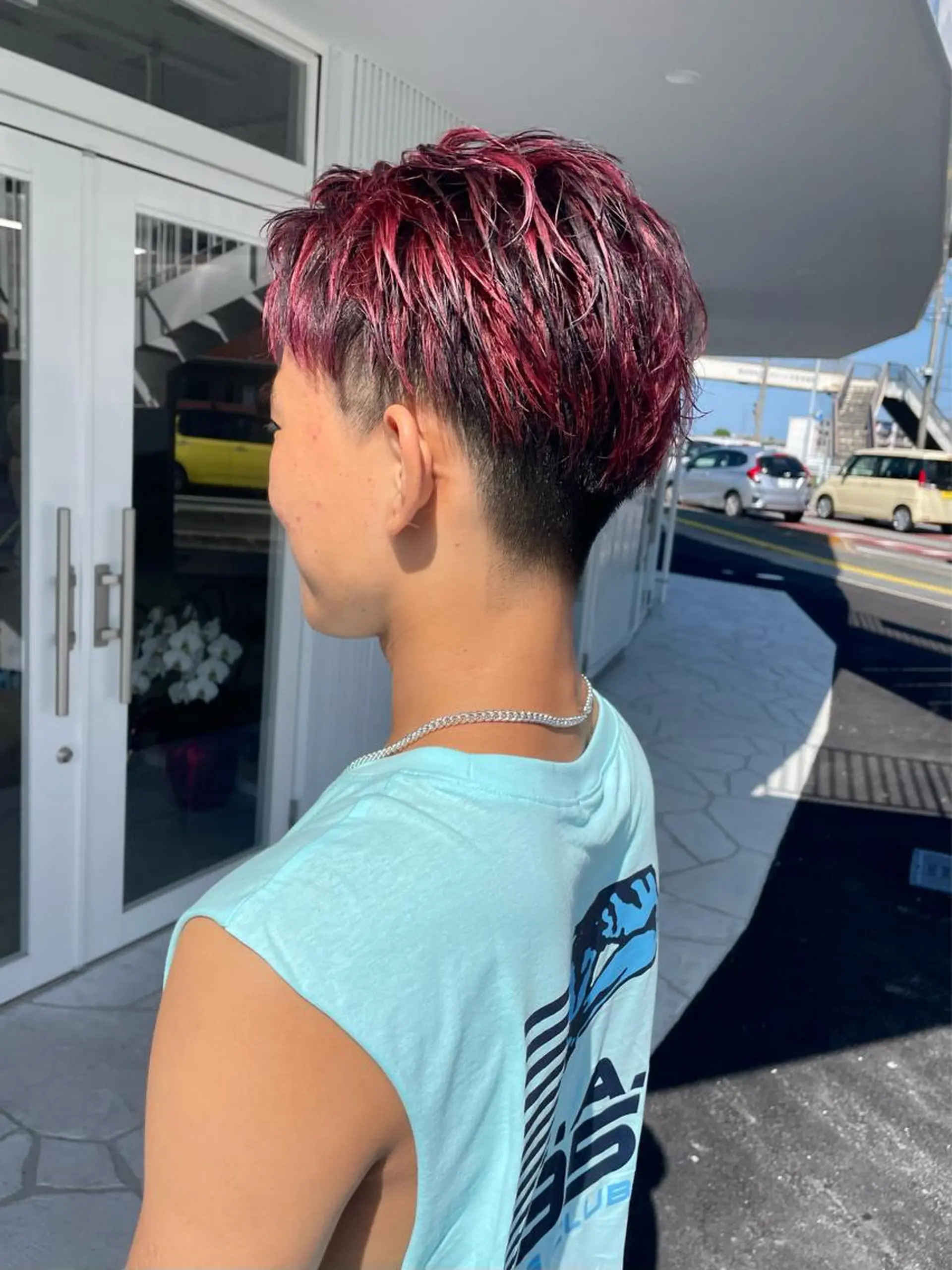 ショート カラー メンズ メンズハイライト ハイライトカラー レッドカラー ハイライト 錦 茉李 @lm.mari03のヘアスタイル