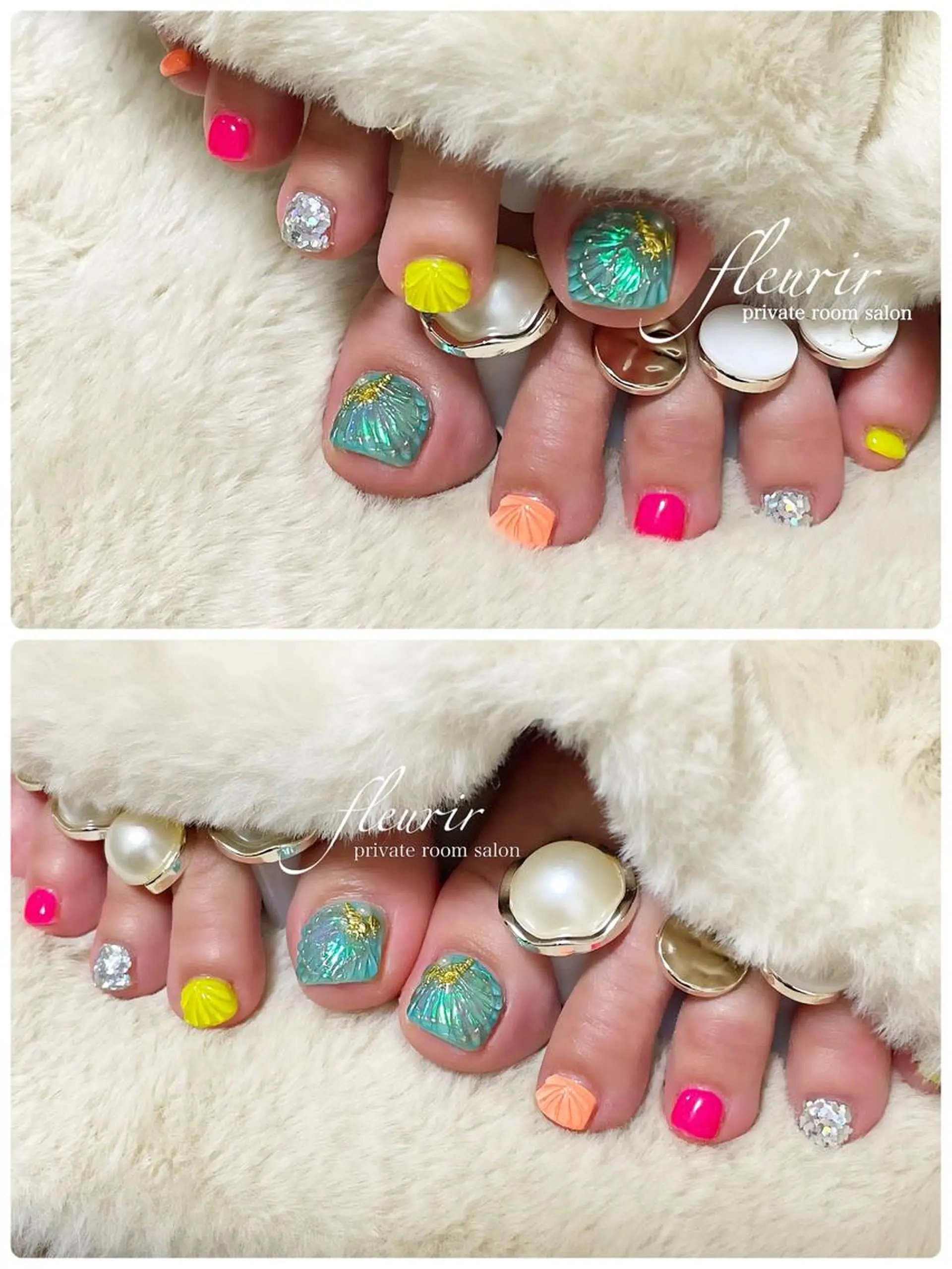 ネイル オーロラネイル フットネイル フルリール 【プライベートサロンのネイルデザイン