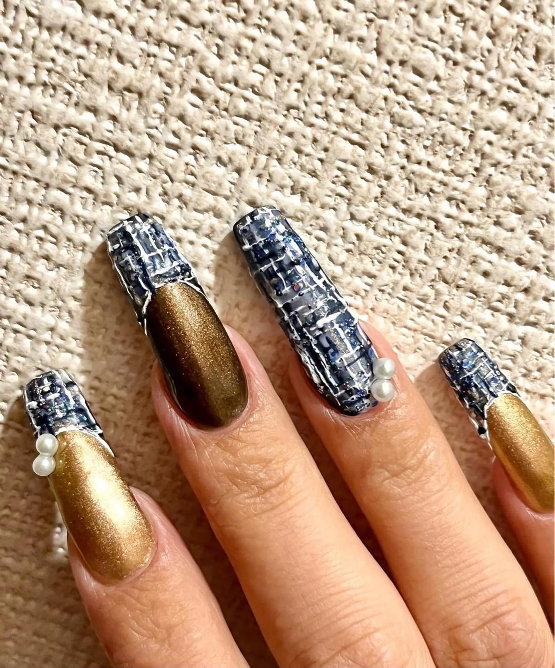 ロング ネイル フレンチネイル スカルプネイル ツイードネイル ハンドネイル まり りぃ〜んのネイルデザイン