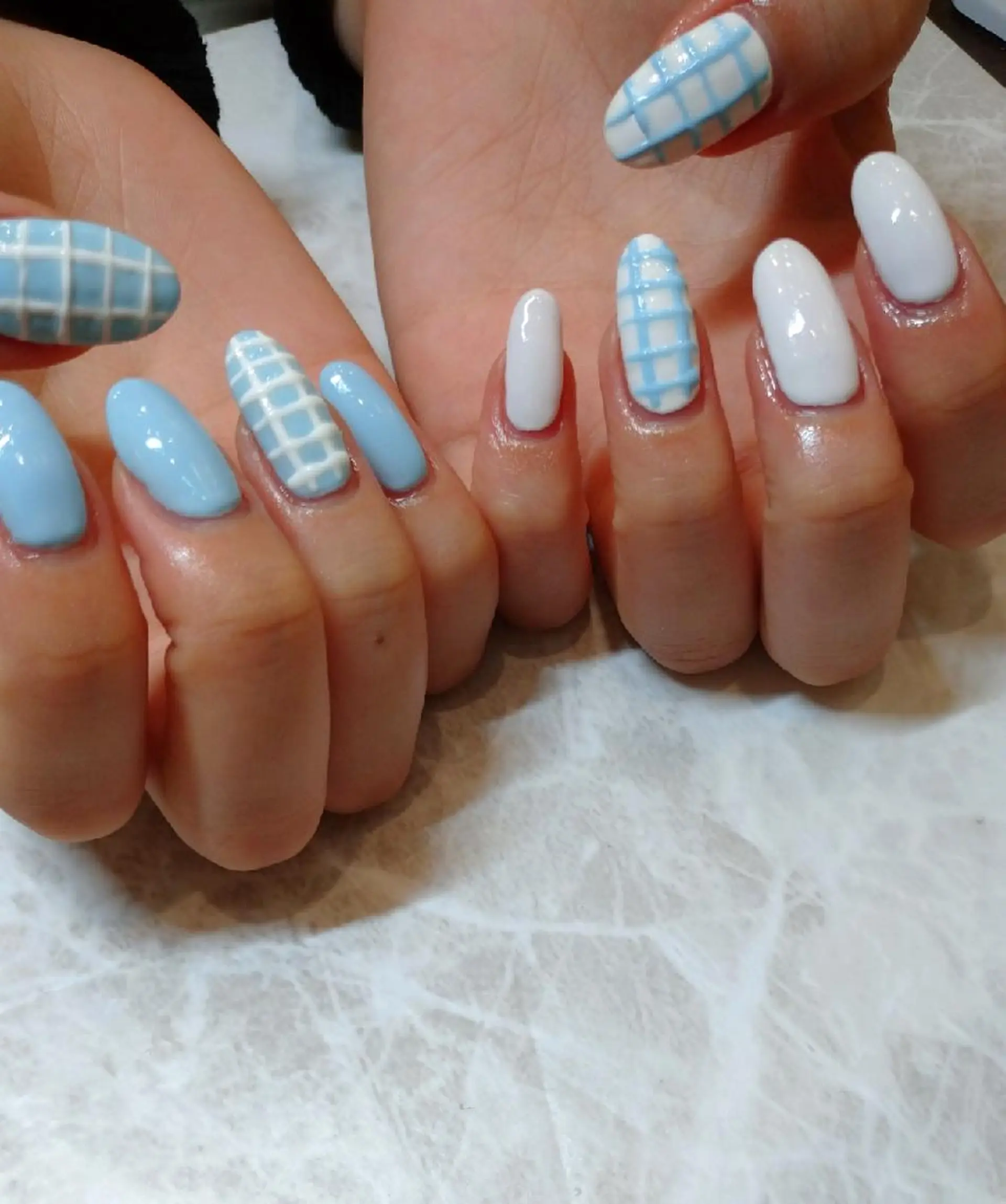 ネイル アートネイル ジェルネイル 韓国ネイル 水色 パラジェル ハンドネイル 會田 瑠衣のネイルデザイン
