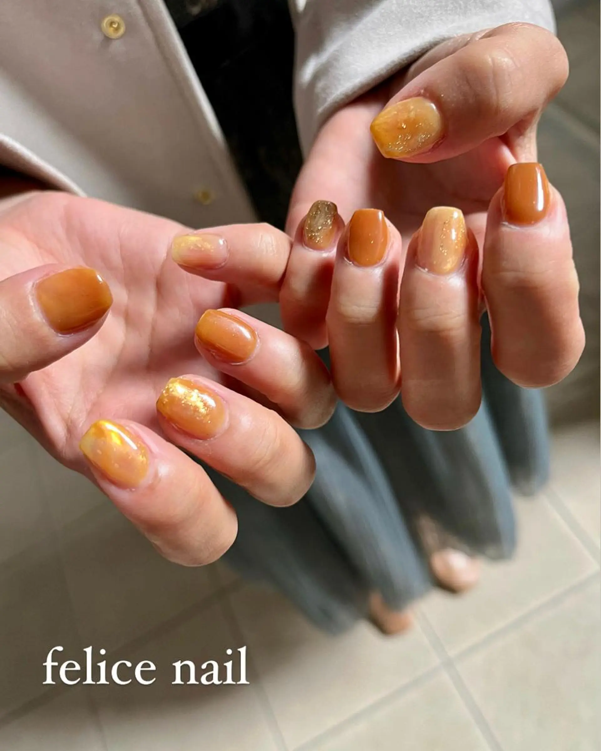 ネイル オーロラネイル オレンジ felice nailのネイルデザイン
