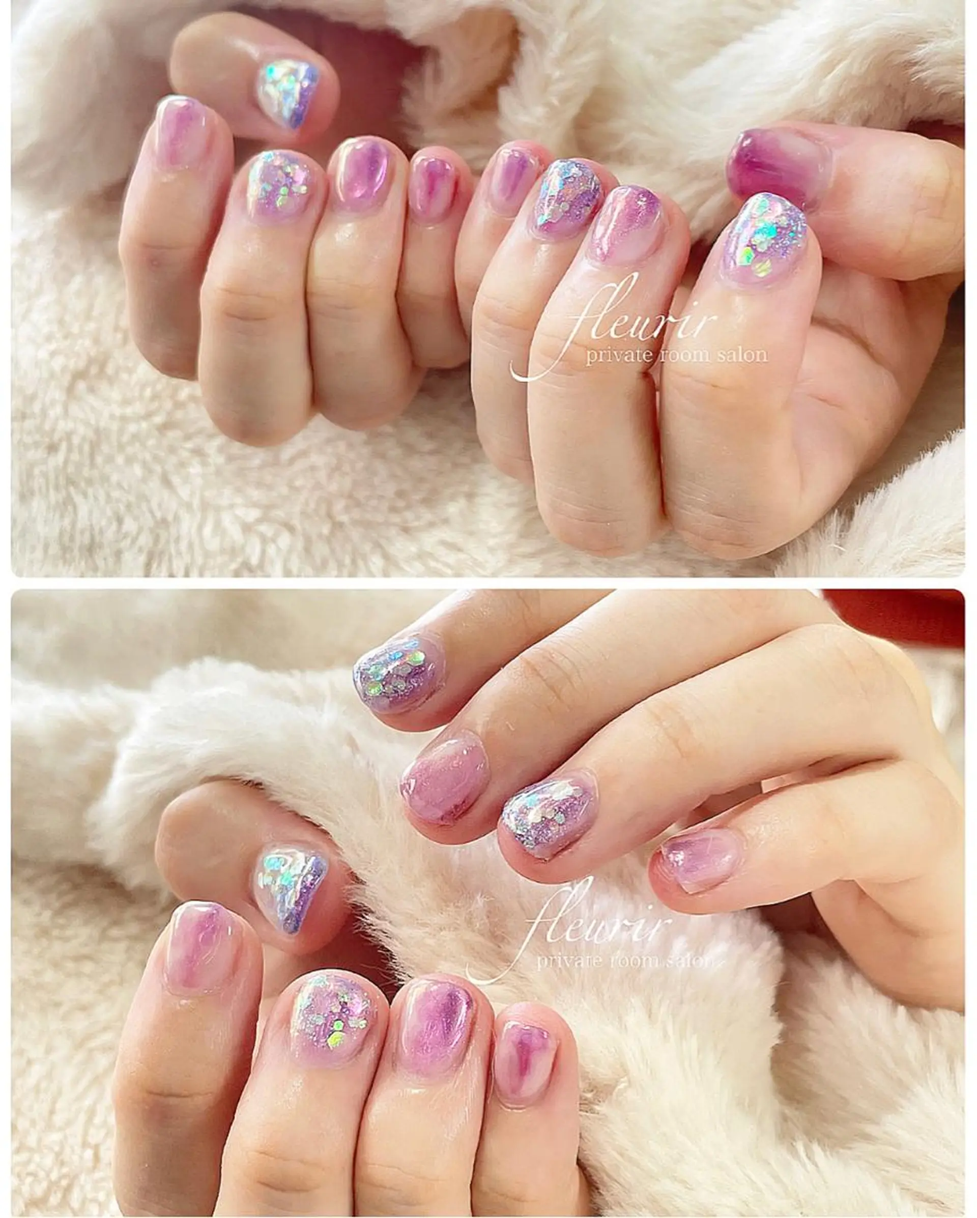 ネイル オーロラネイル ホログラムネイル ニュアンスネイル フルリール 【プライベートサロンのネイルデザイン