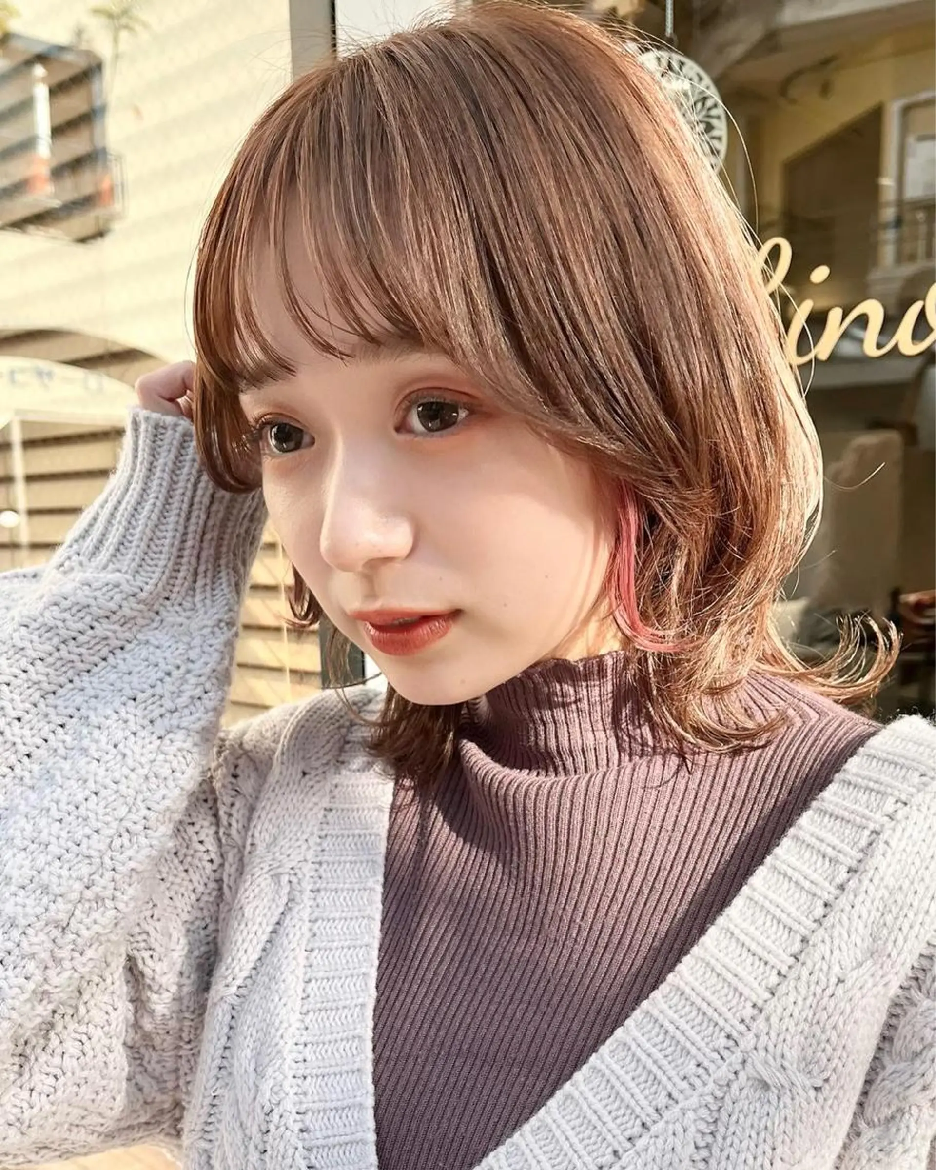 ミディアム カラー ブラウンカラー チョコレートブラウン イヤリングカラー ピンクカラー 髪質改善カラー☆ ヘアアレンジmiyuのヘアスタイル