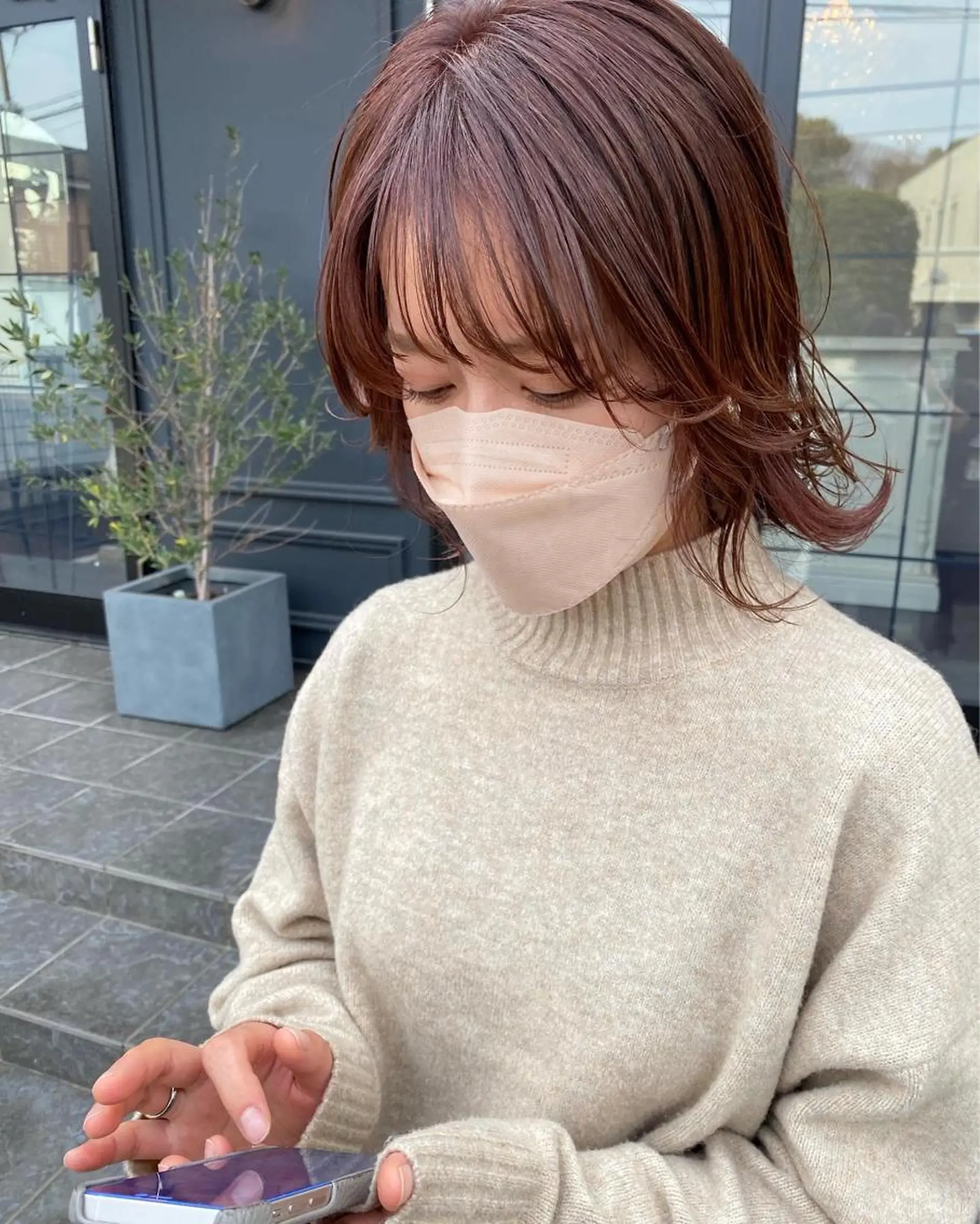 ミディアム カラー カット ヘアカラー トリートメント 成松 勇治のヘアスタイル