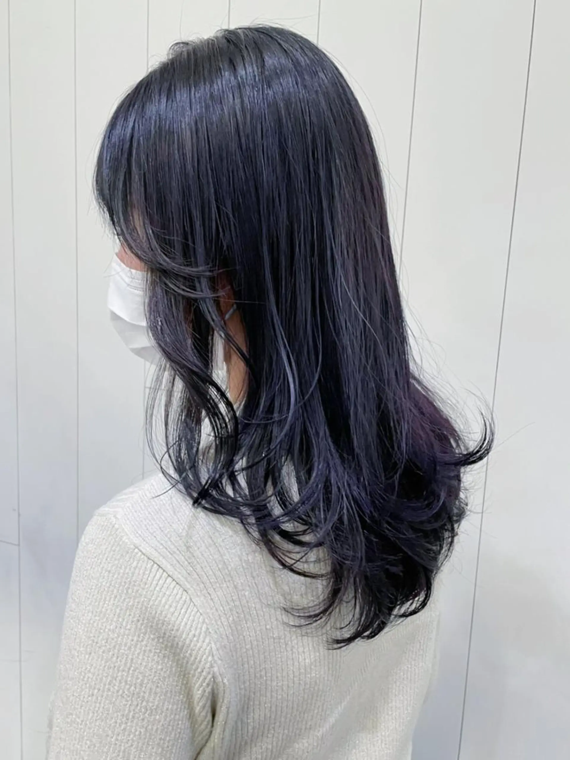 セミロング カラー パーマ ヘアアレンジ 黒髪 ブルーカラー ブルーブラック ITbyALBUM 中野店のヘアスタイル