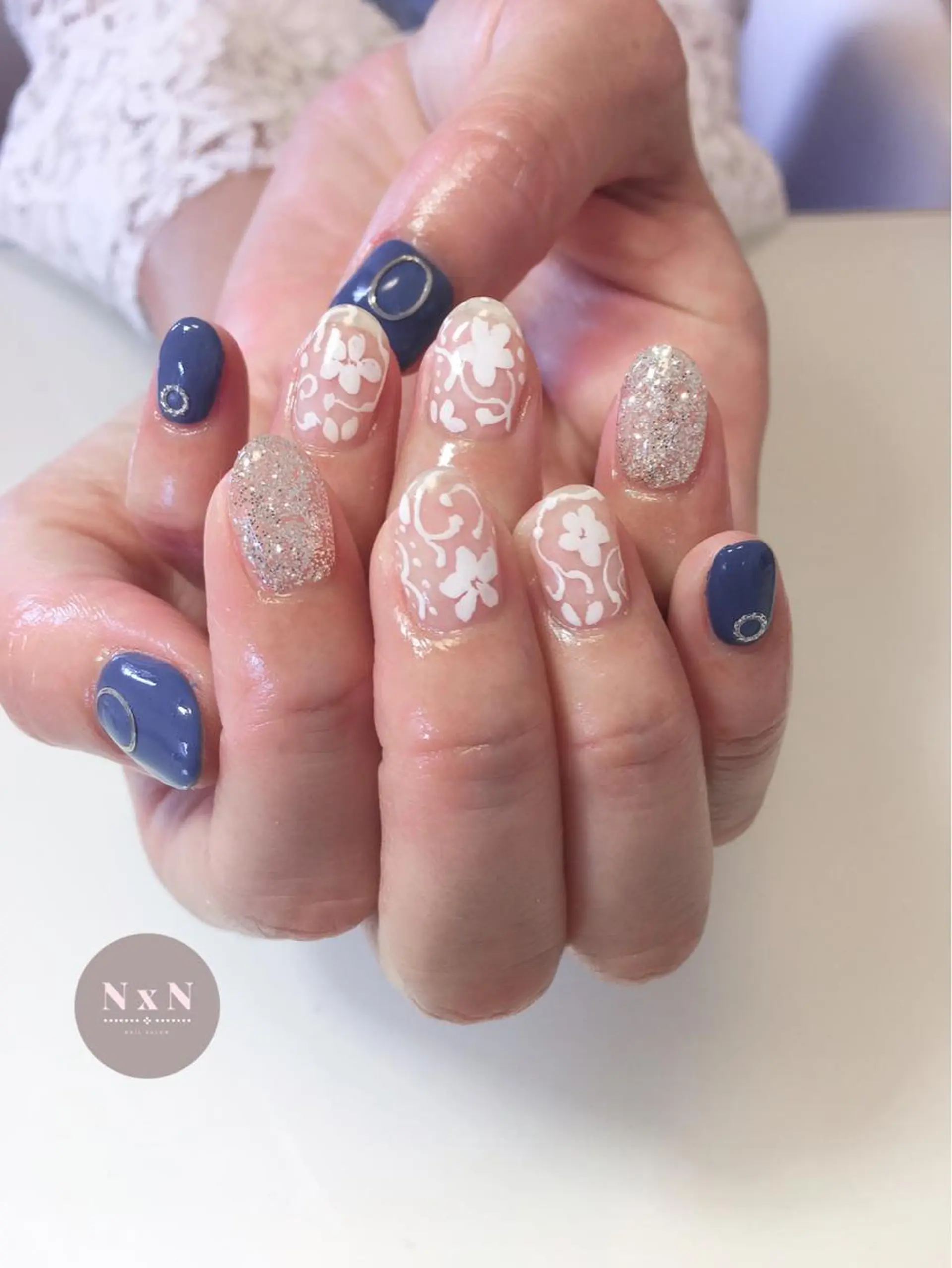 ネイル ジェルネイル レース ぷっくりネイル nail salon N×Nのネイルデザイン