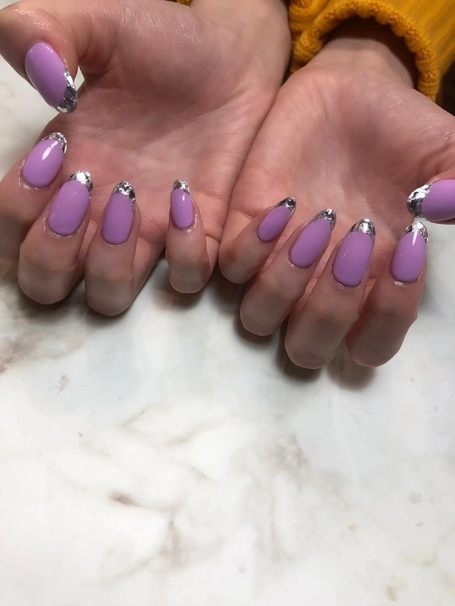 ネイル アートネイル フレンチネイル ガラスフレンチ ゴールド ホログラムネイル Nailist Honamiのネイルデザイン