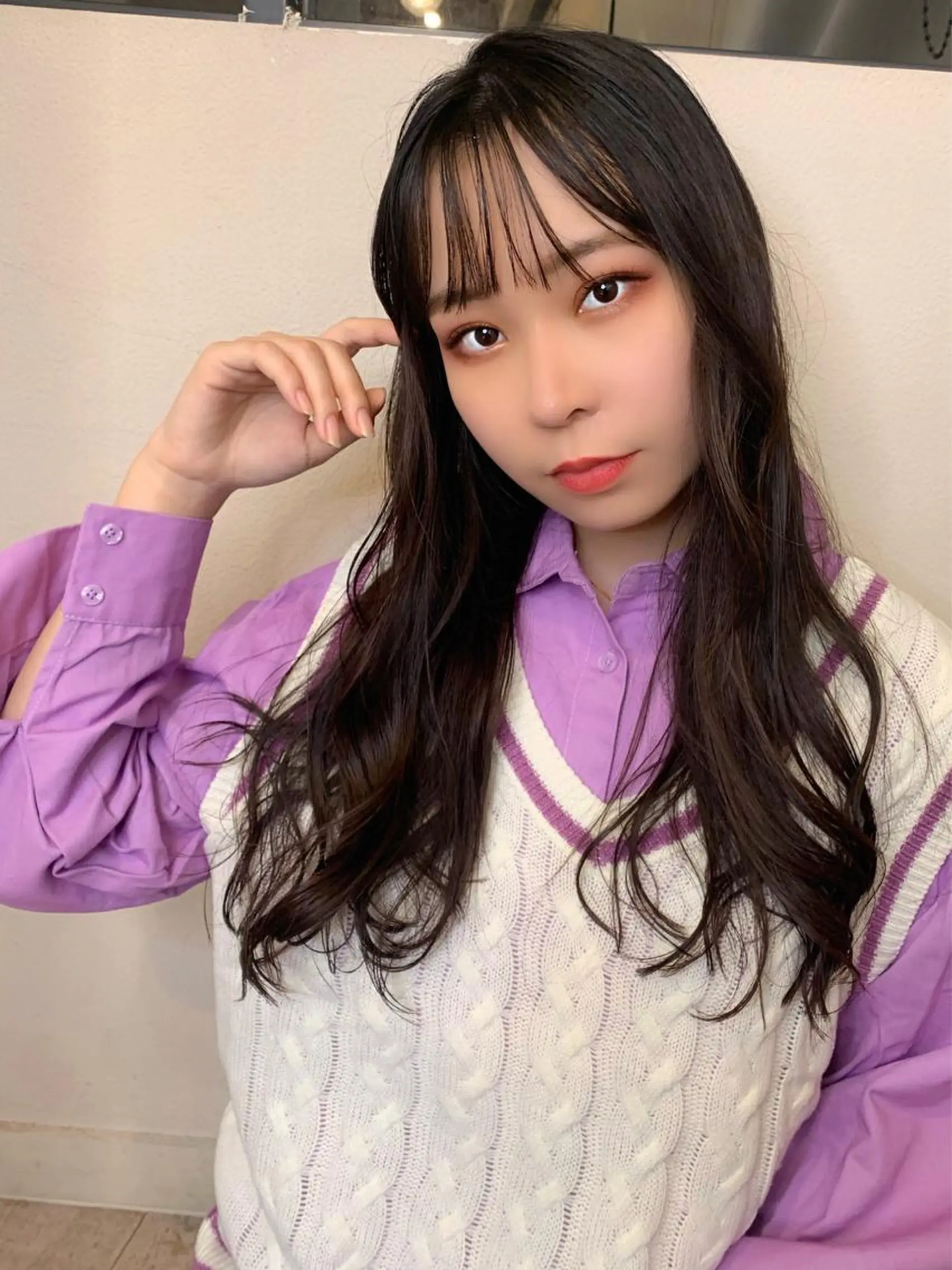 ロング カラー ヨシンモリ 韓国風ヘア レイヤーカット シースルーバング カット ヘアカラー トリートメント 藤間 帆乃夏（とうまほのかのヘアスタイル