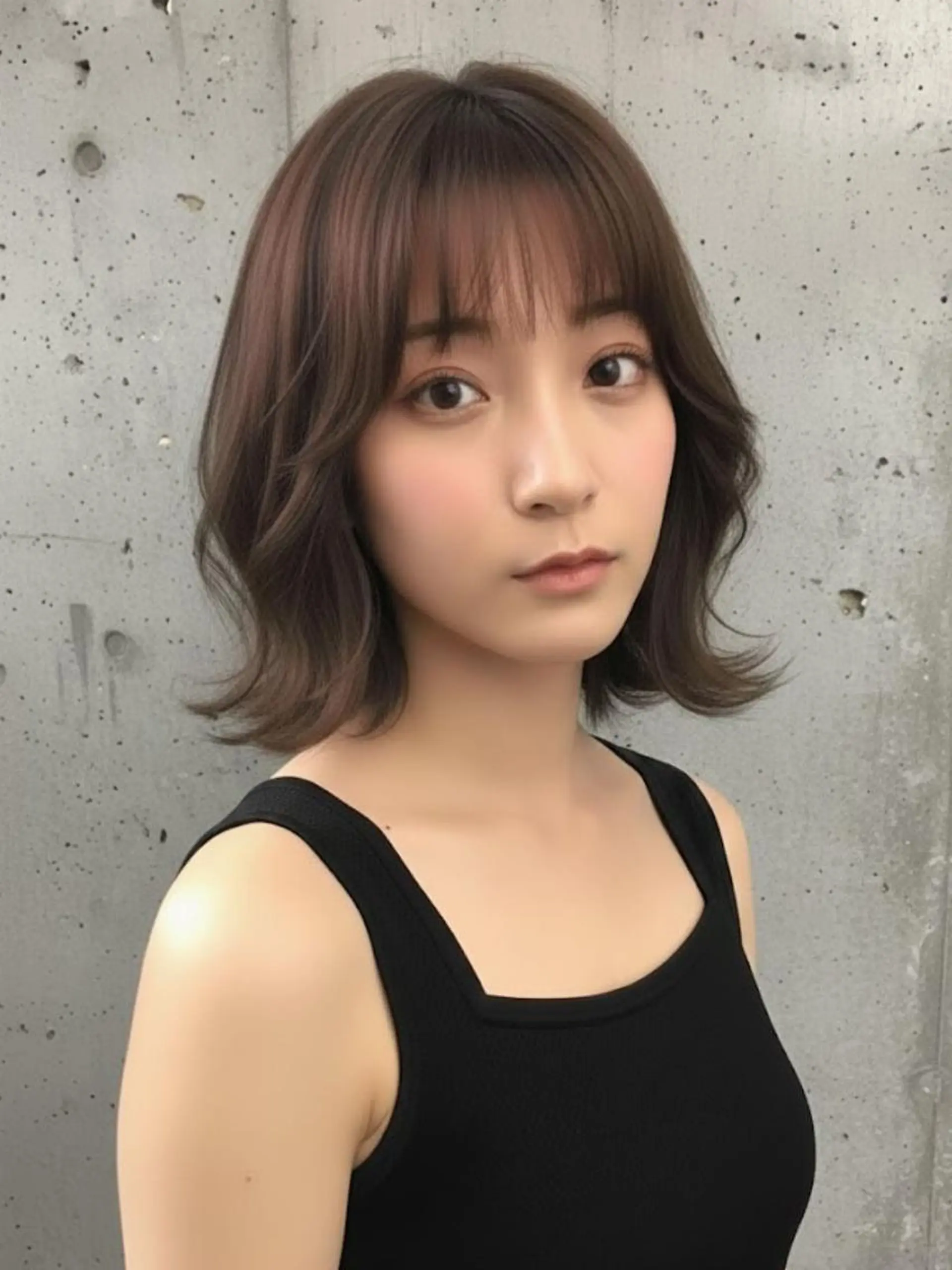 ミディアム カラー アッシュ 透明感カラー ボブ くびれヘア レイヤーカット カット ヘアカラー ヘアサロン エム渋谷のヘアスタイル