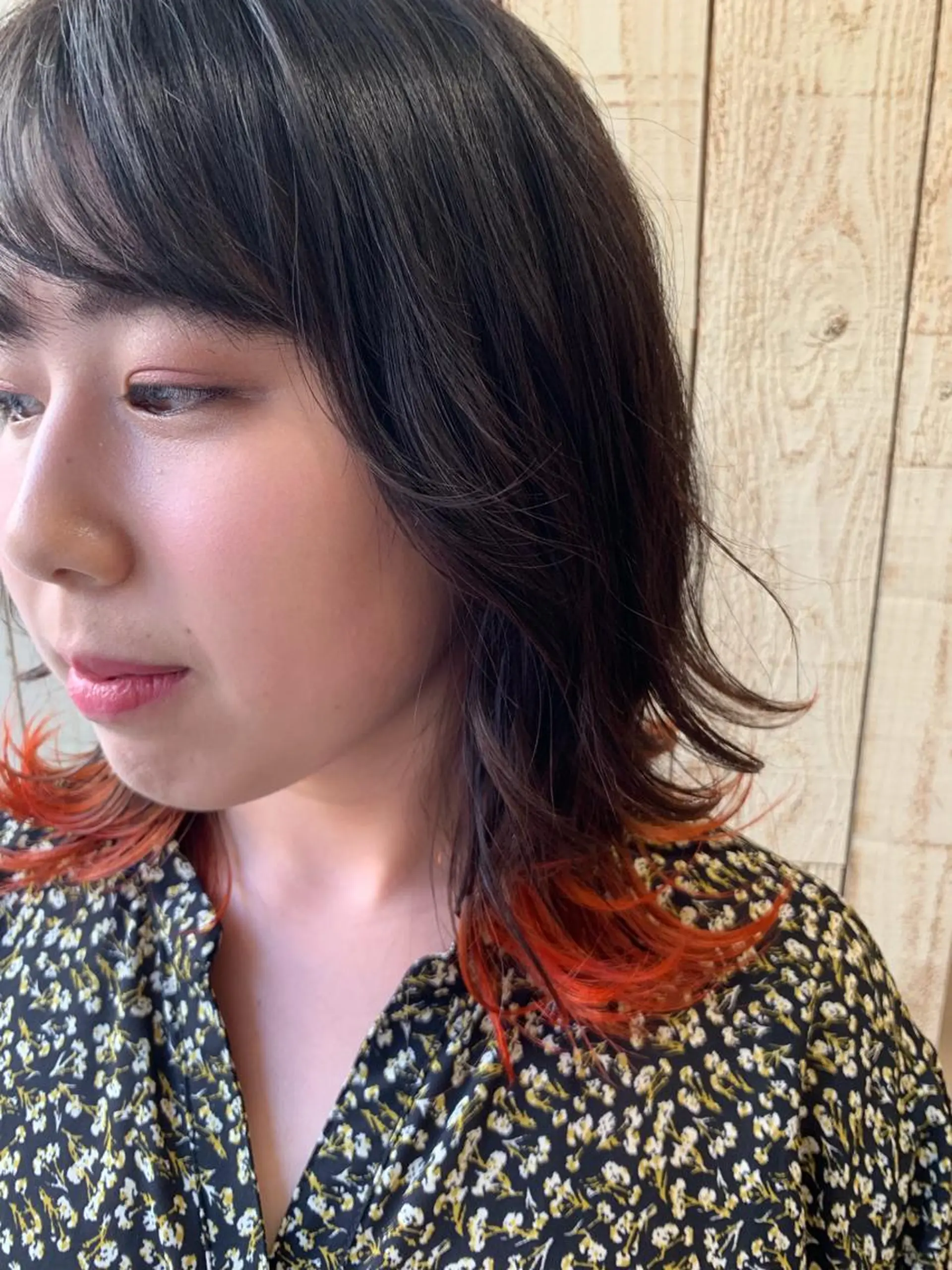 ミディアム カラー オレンジ カット ヘアカラー トリートメント 透明感/ 美髪矯正/田中恭のヘアスタイル