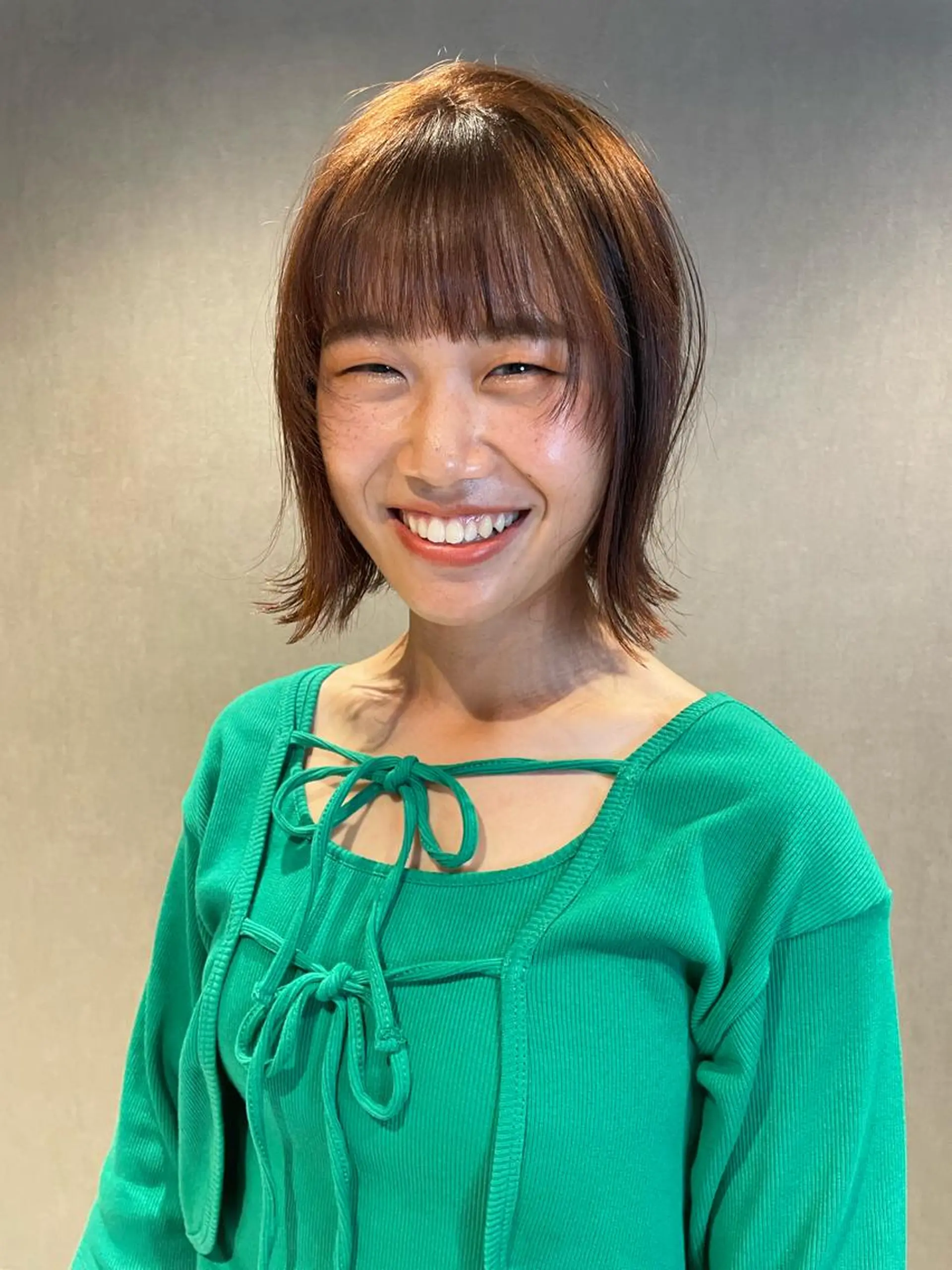 ショート カラー ブラウンカラー オレンジ オレンジブラウン カット トリートメント パーマ、ストパー モデル募集、ちはるのヘアスタイル