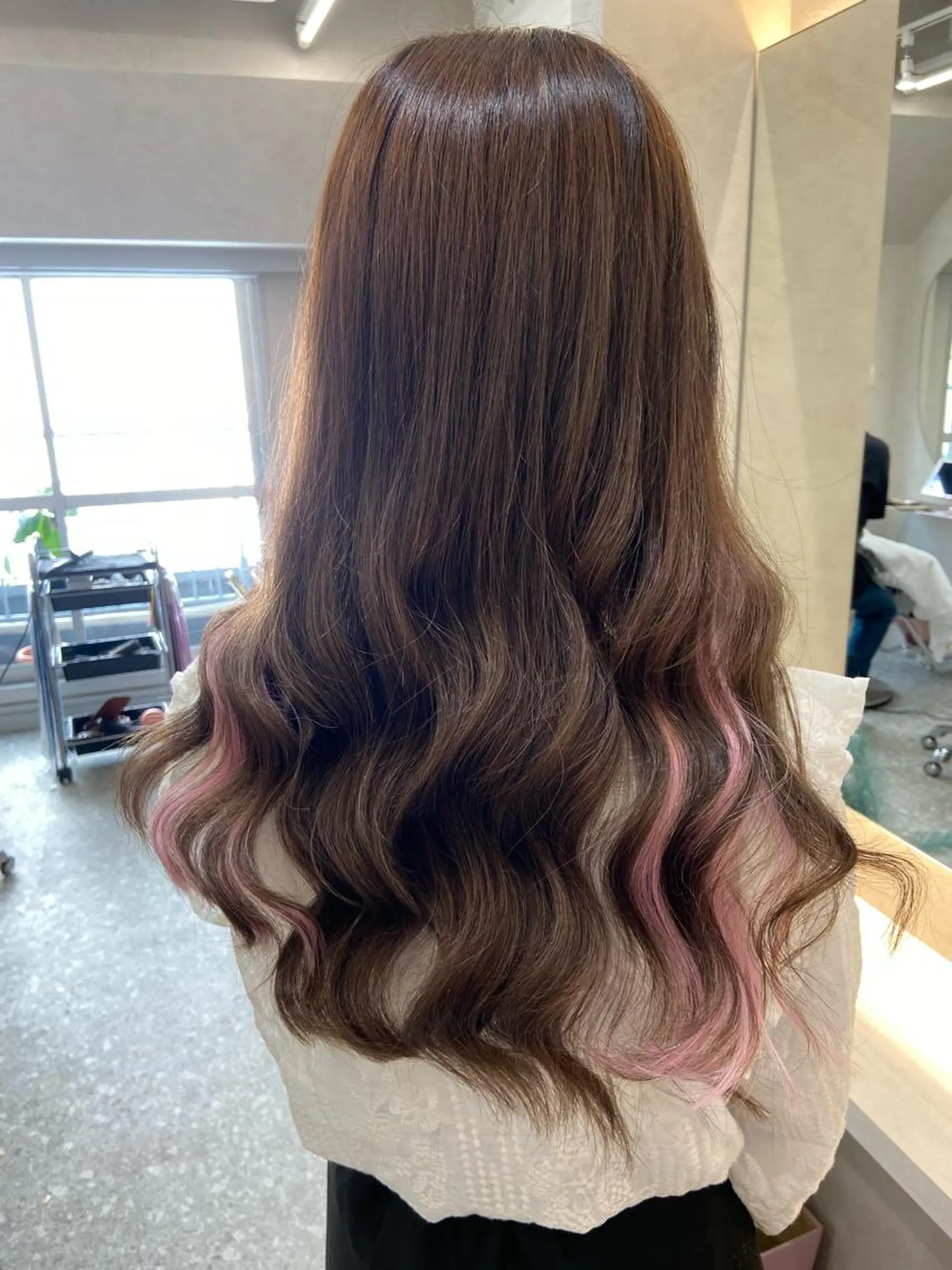 ロング カラー シールエクステ ブリーチ ブラウンカラー ケアカラー ダブルカラー 新宿/韓国ヘア 中明度カラー/かやのヘアスタイル