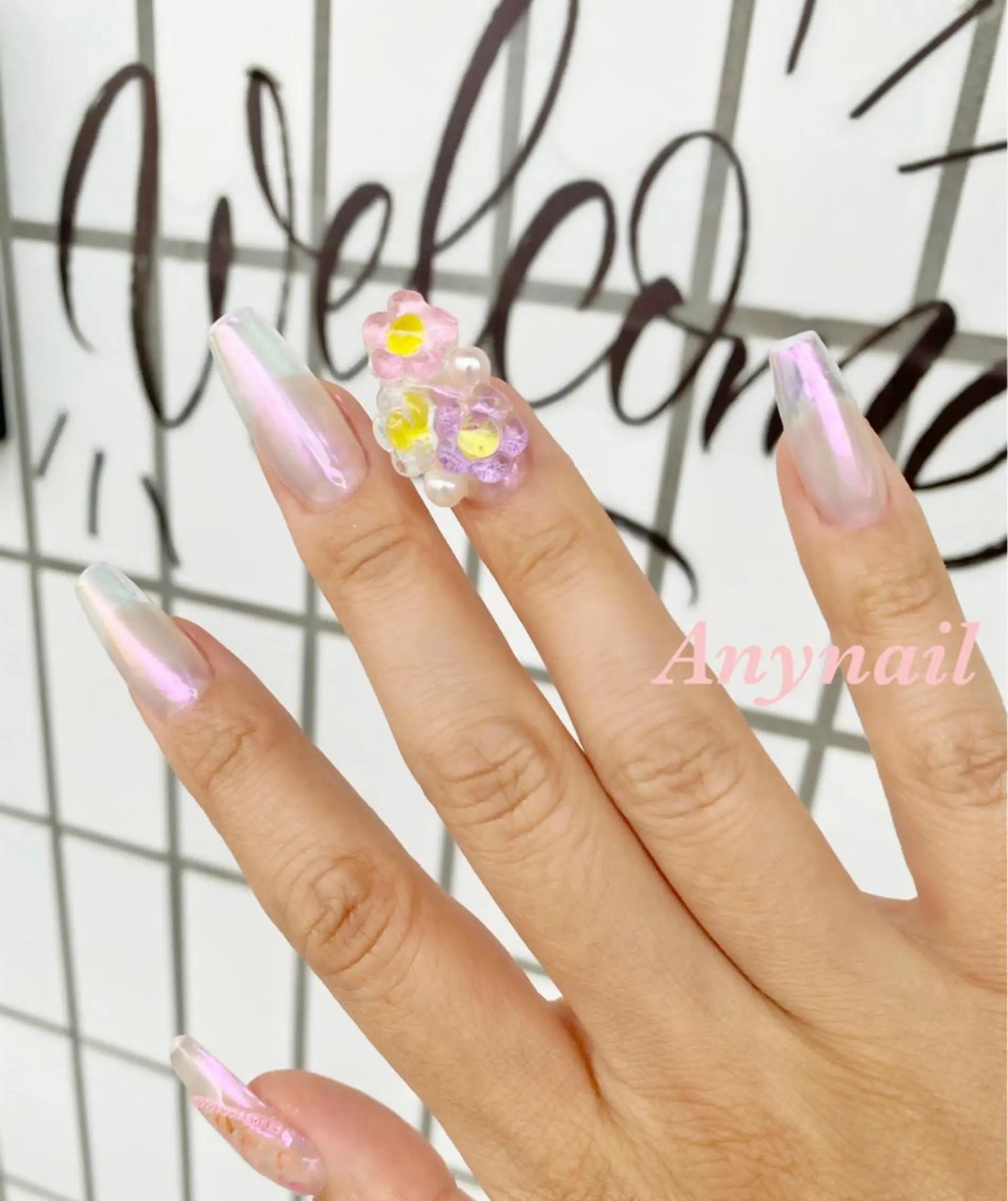 ネイル オーロラネイル ブルー クリアネイル スカルプネイル 夏ネイル ハンドネイル 岩澤 恵子のネイルデザイン