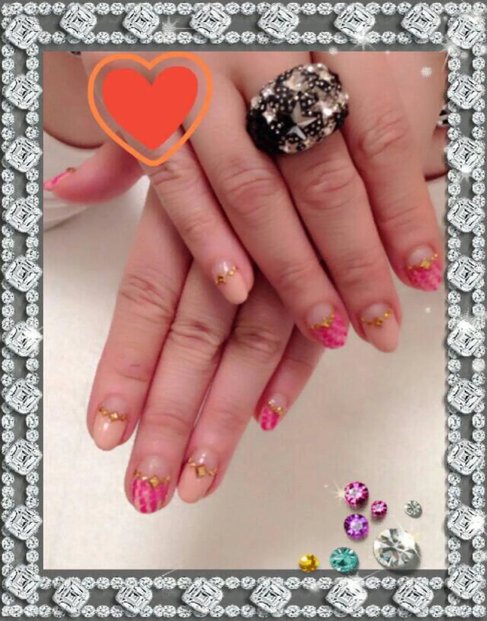 ネイル フレンチネイル ピーコックネイル 逆フレンチ ストーンネイル ネイル＆フラワーサロン〜Ri✦hiro〜鳥栖店所属・HIRATA RIEのネイルデザイン